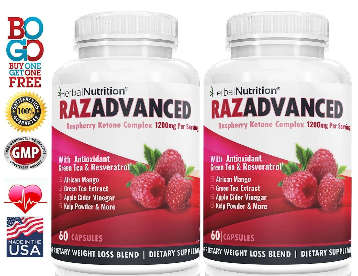 Raspberry Ketones Weight Loss Complex 2 Bottles 120 Caps 1200mg Per Serving