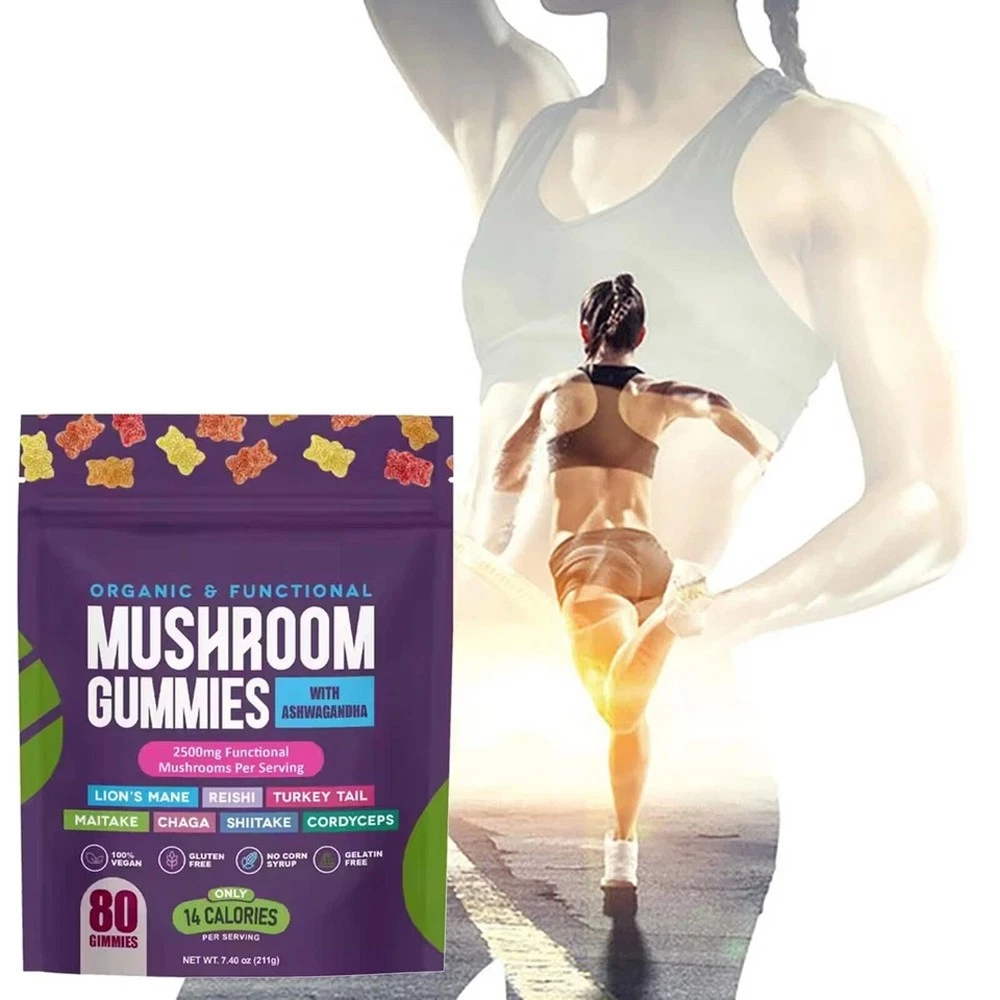 Mushroom Gummies Supplement 2500mg with Ashwagandha Functional Mushroom Gummi