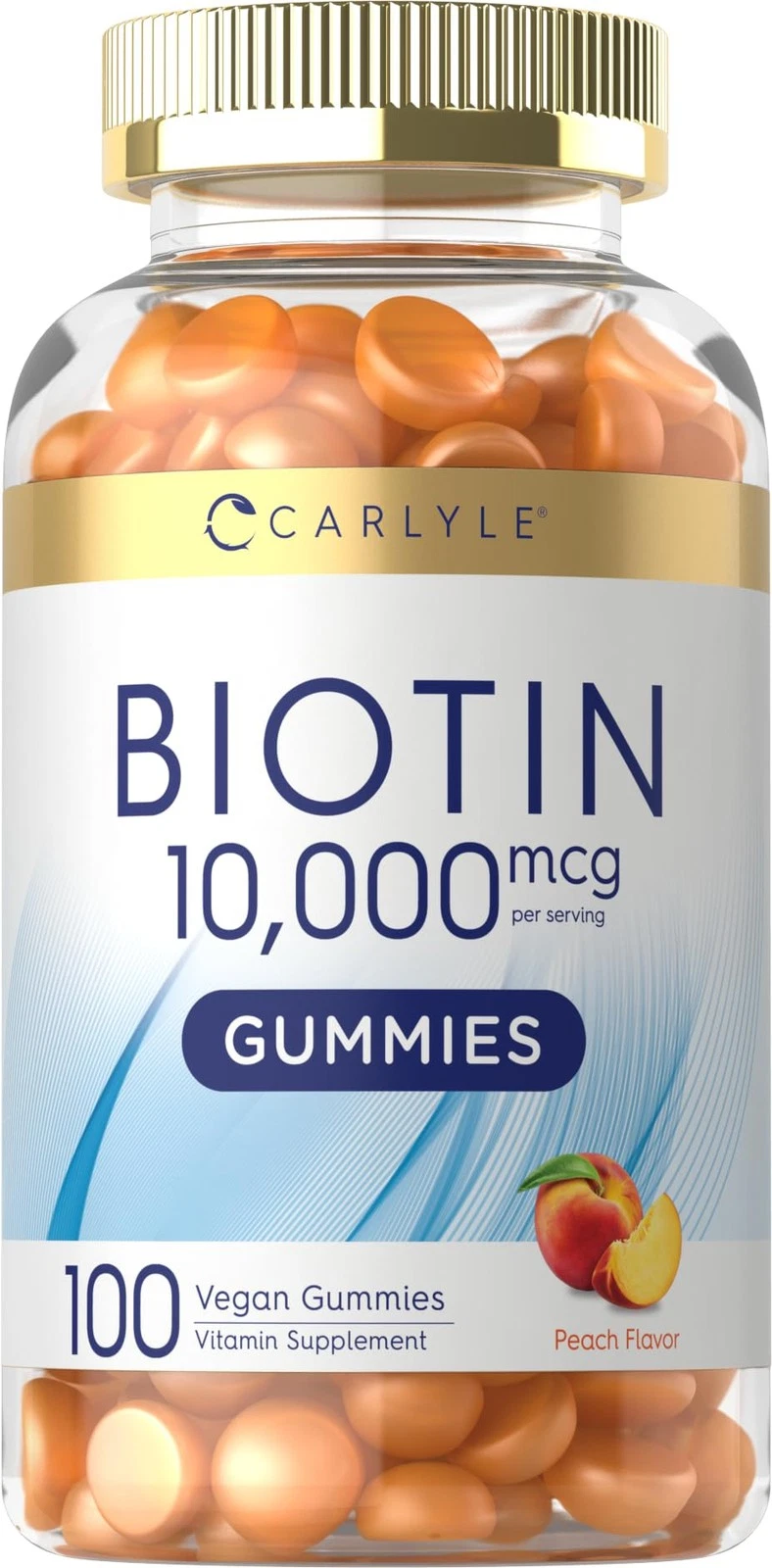 Carlyle Biotin 10000mcg Gummies | 100 Count | Peach Flavor Supplement | Vegan, N