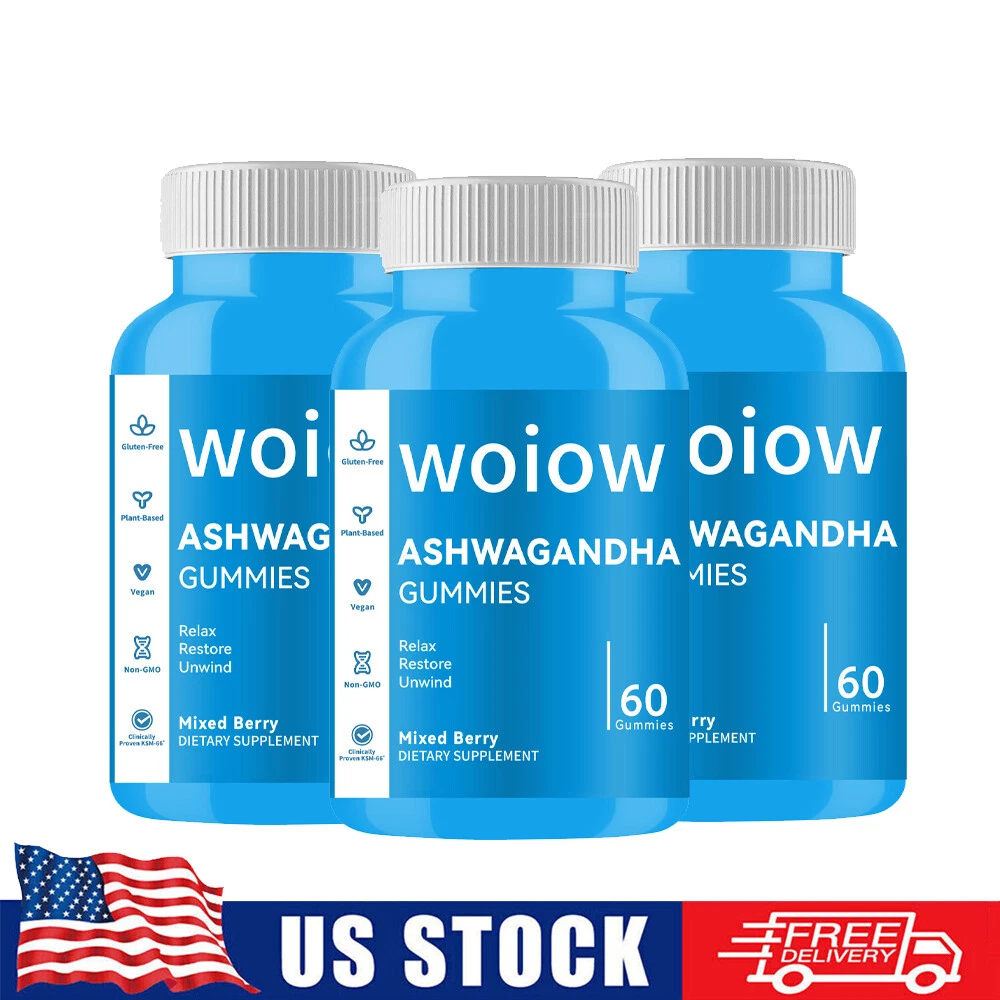 WOIOW 3PCS Nutrition Ashwagandha Gummies Mixed Berry 60 Count Gummies