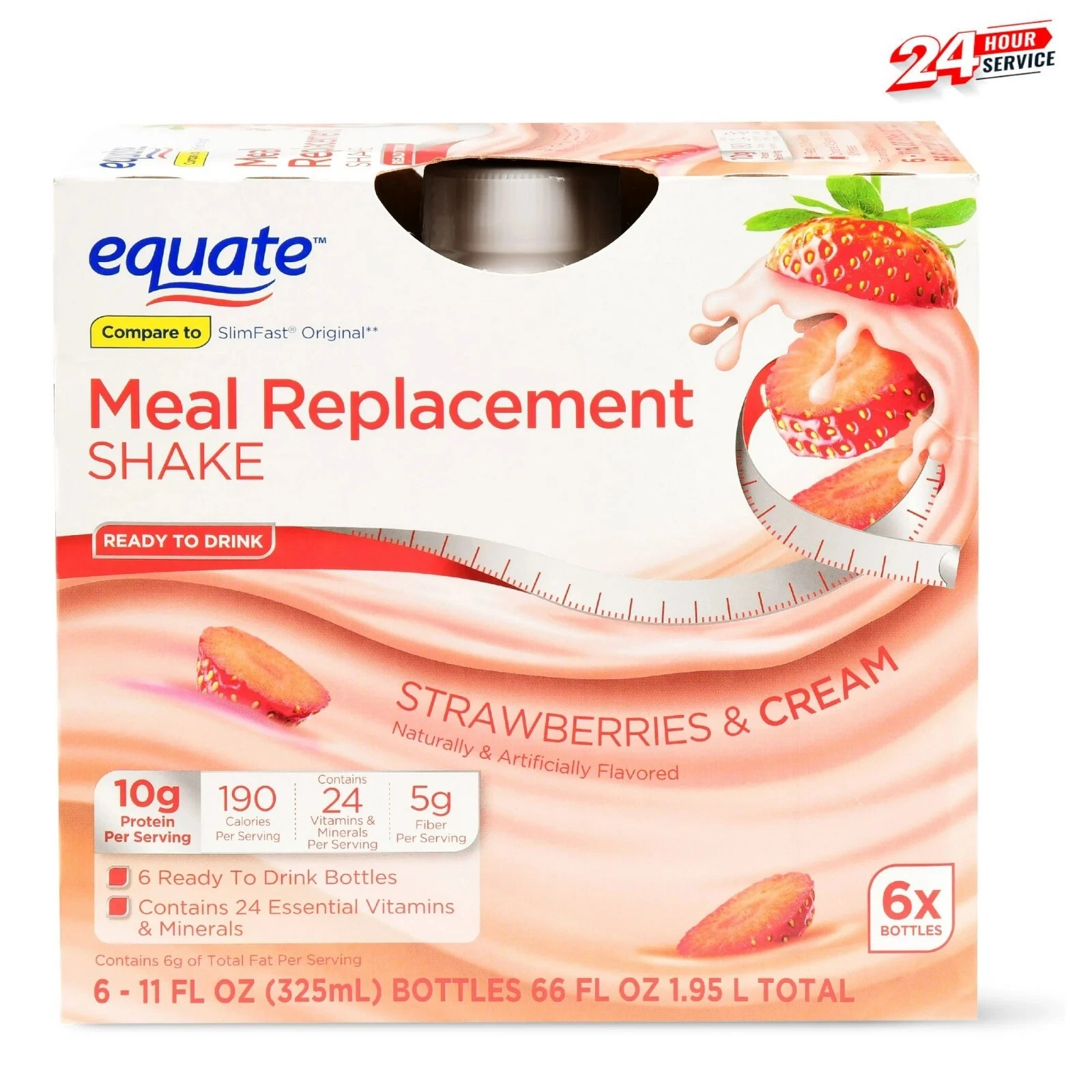 Equate Meal Replacement Shake, Strawberries & Cream, 11 Fl Oz, 6 Count