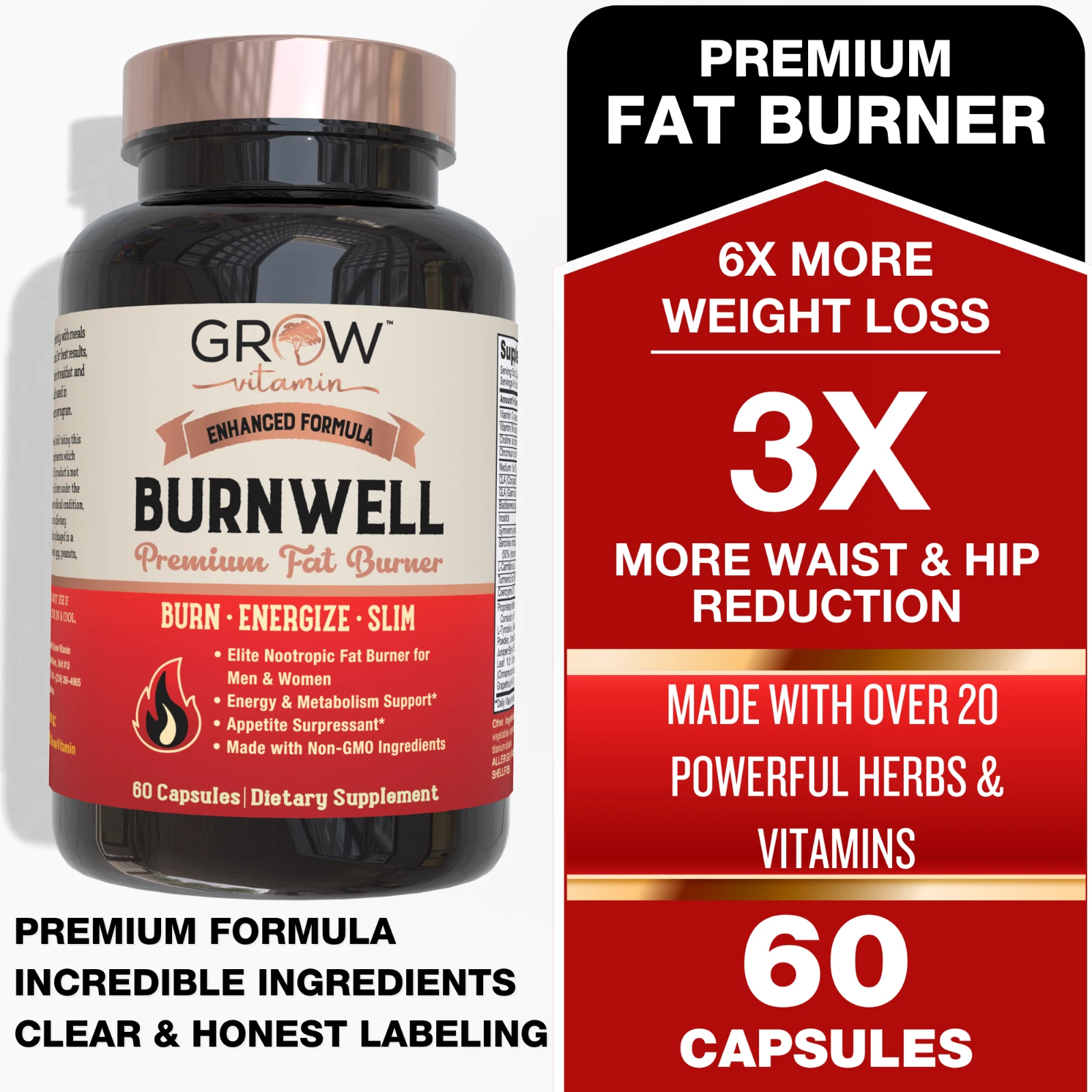 Burn-XT Thermogenic DAY-TIME Fat Burner Weight Loss Supplement by Grow Vitamin