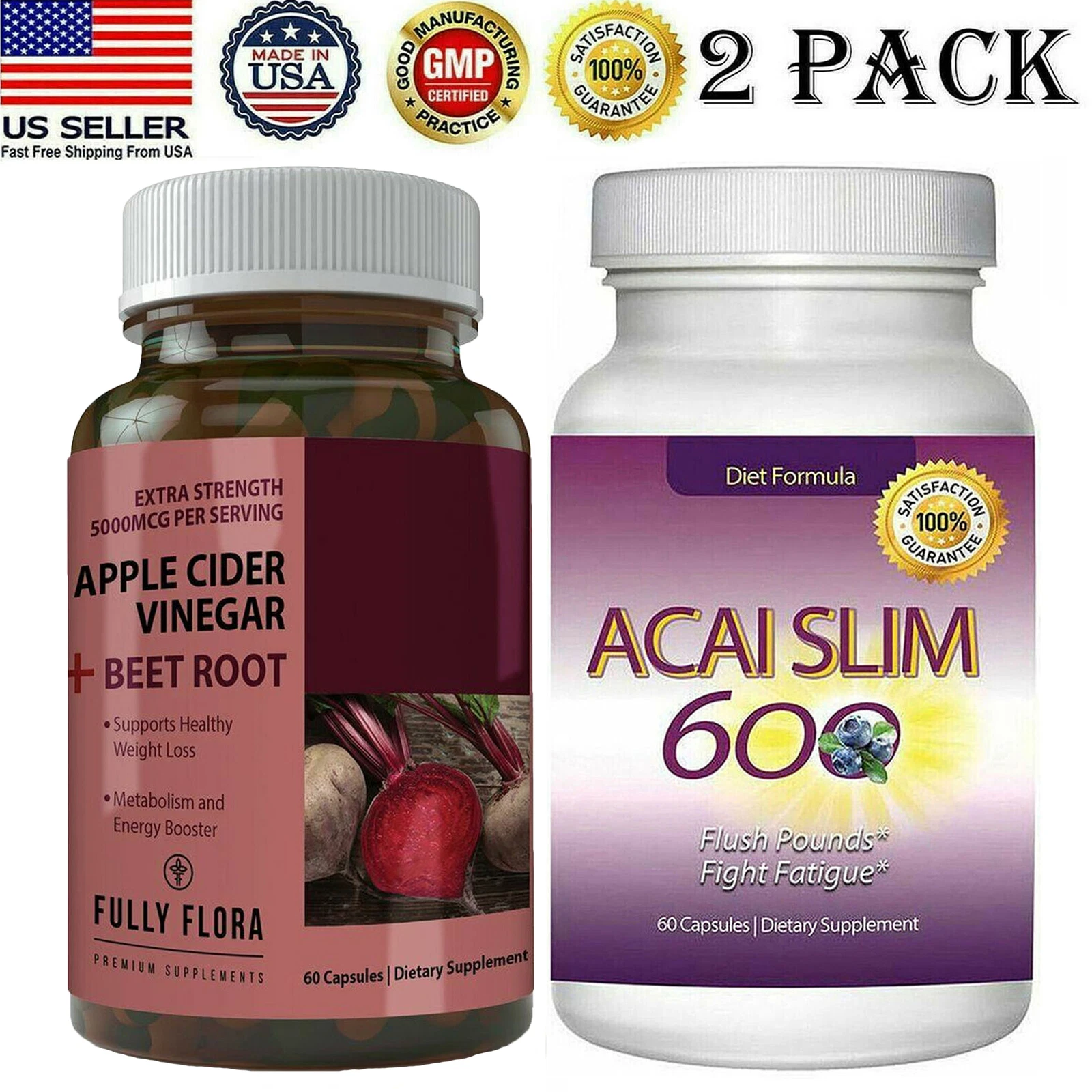 Apple Cider Vinegar Beet Root Acai Berry Fat Burner Weight Loss Dietary Capsules