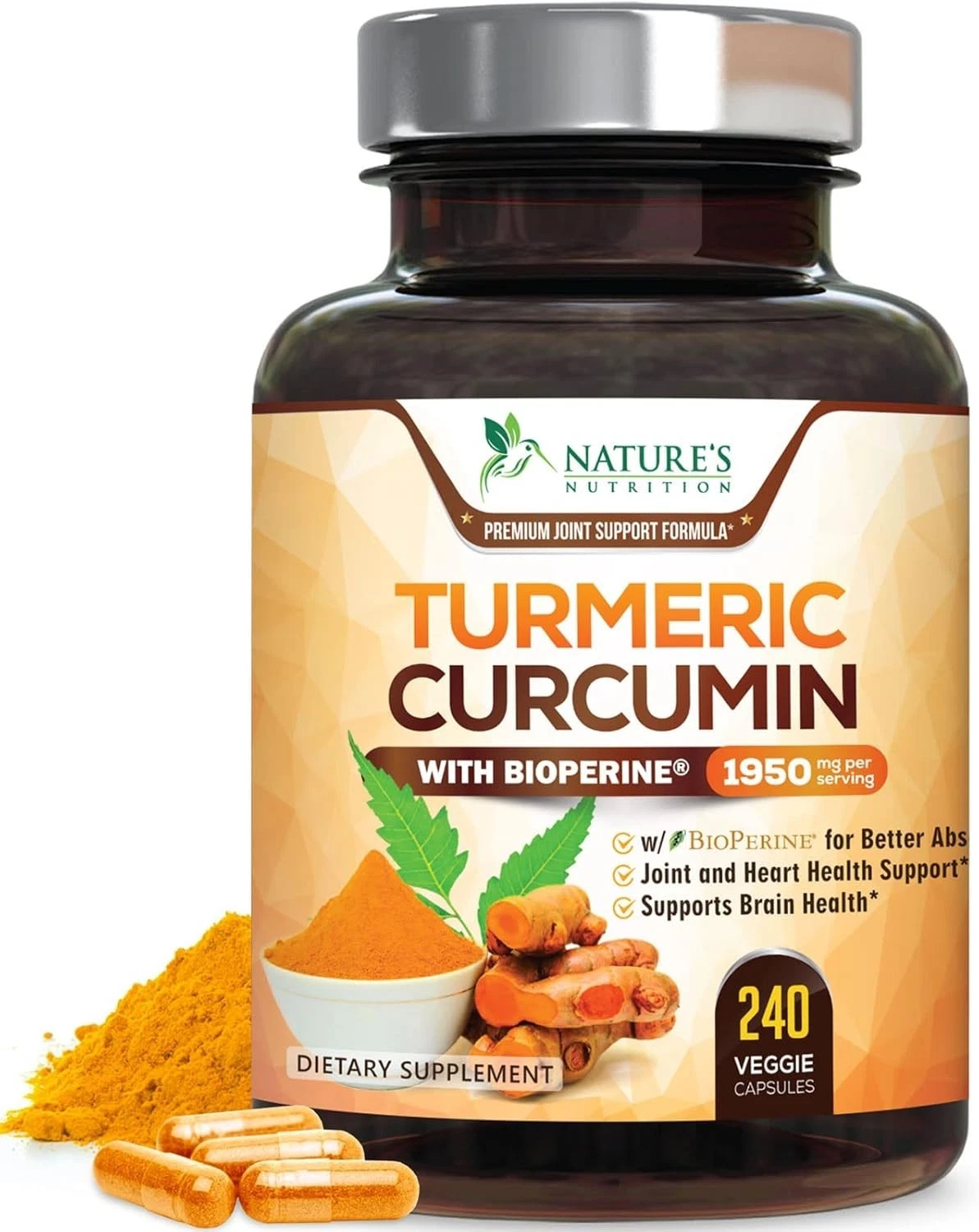 Turmeric Curcumin Highest Potency 95% 1950mg with BioPerine Black Pepper Extract