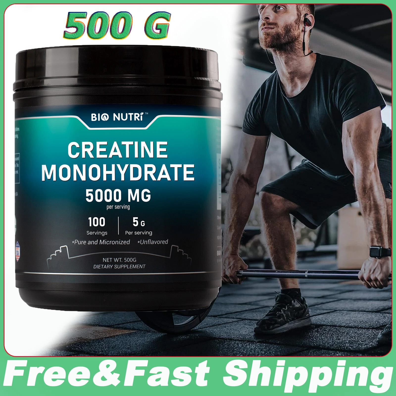 1.1 Lbs Pure Creatine Monohydrate Powder Supports Muscle Energy - 5g Per Serving