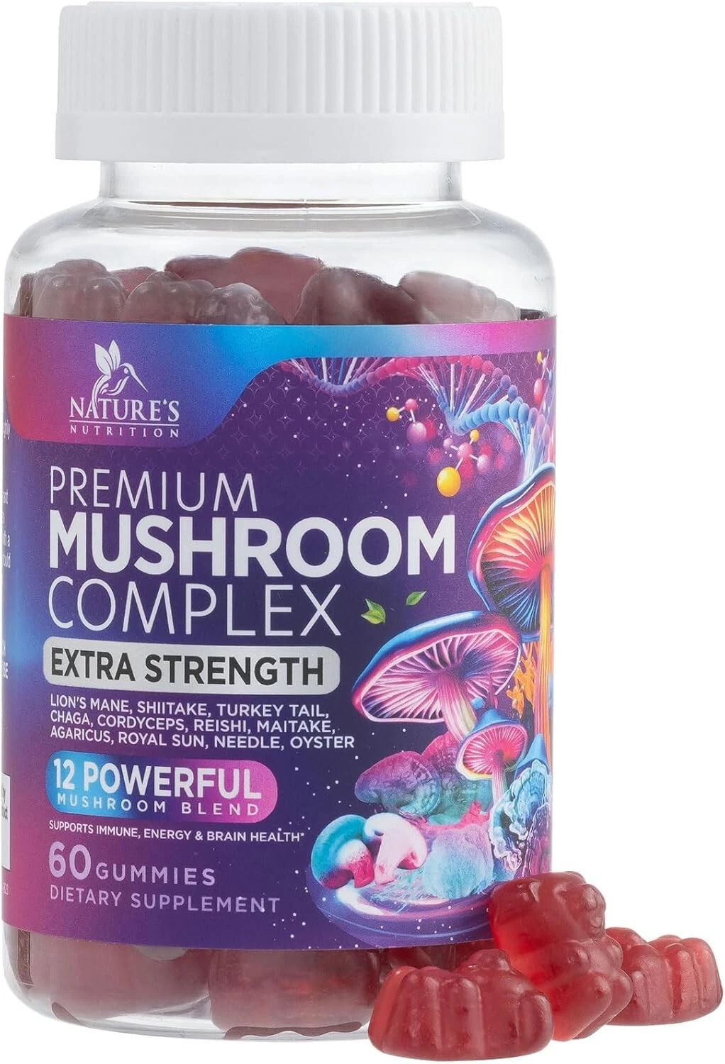 Mushroom Supplement Gummy - 12 in 1 Mushroom Complex with Lions Mane & Reishi