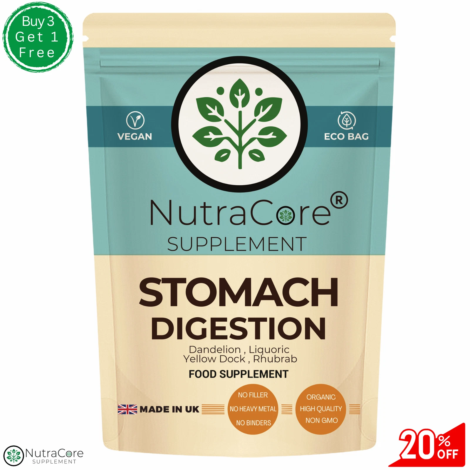STOMACH&DIGESTION Capsules 5000mg(Dandelion,Liquoric,Yellow Dock,Rhubrab)-90Caps