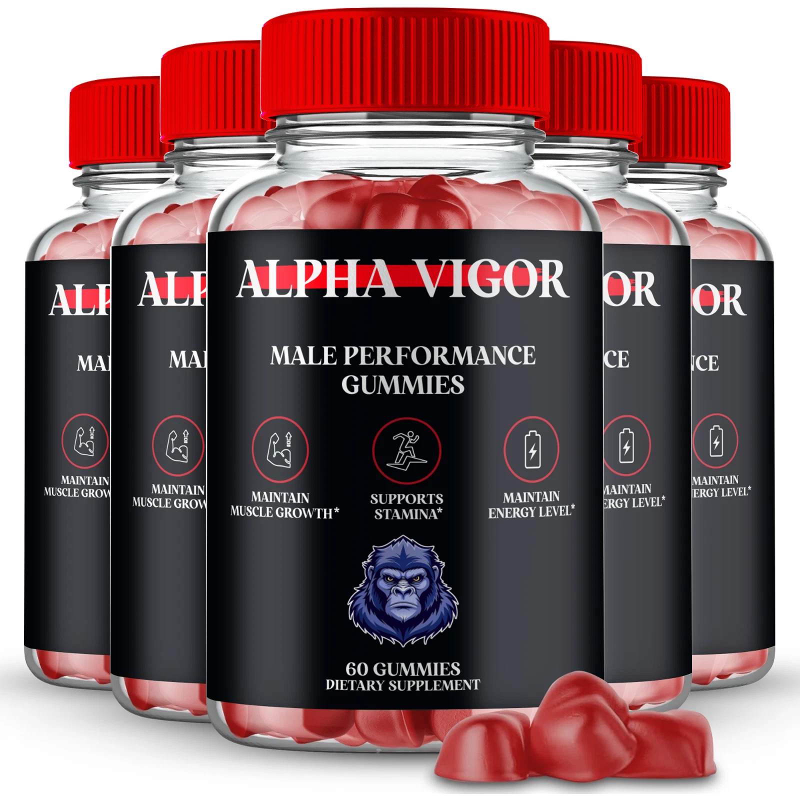(5 Pack) Alpha Vigor for Men Gummies, Maximum Strength Male Performance Gummy