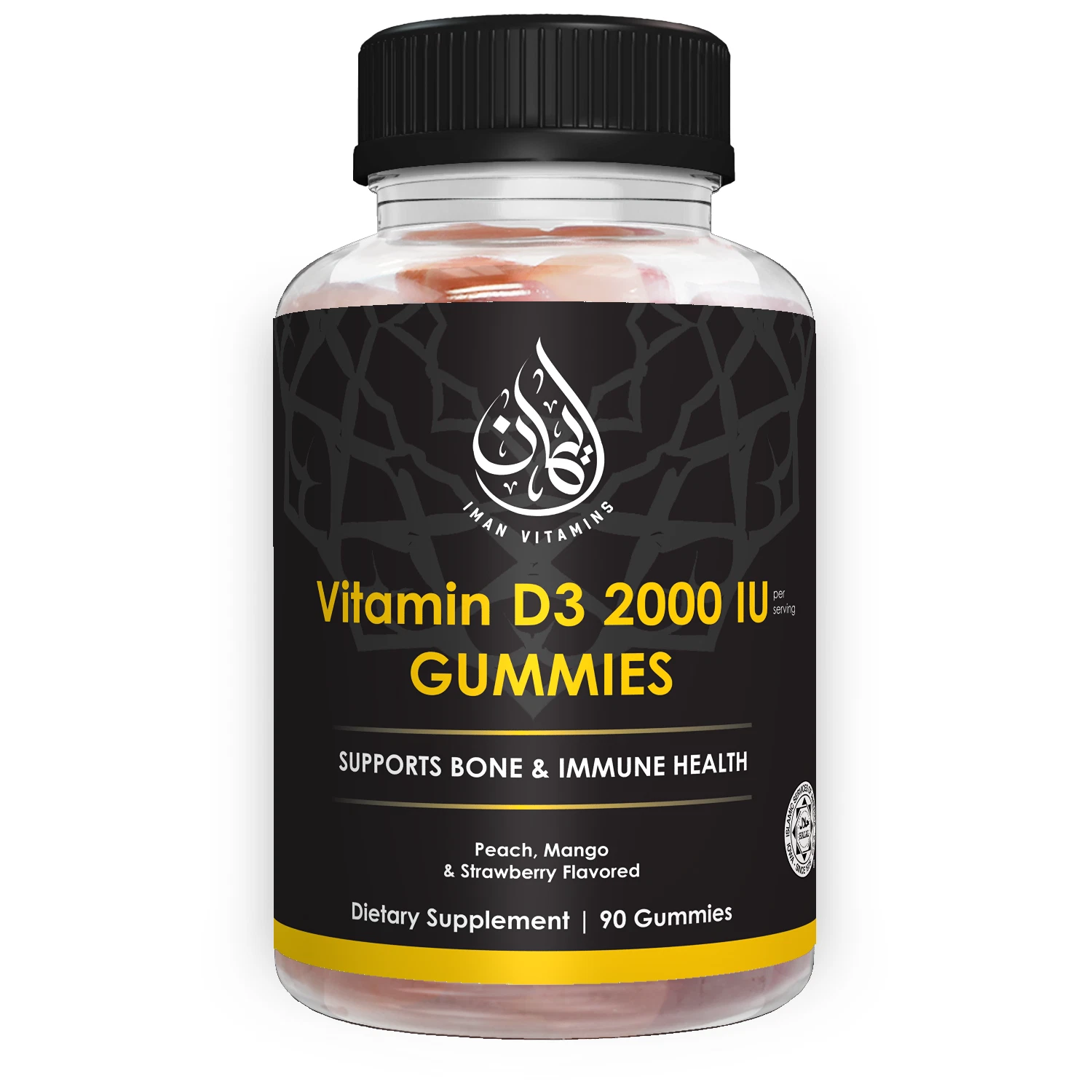Iman Vitamins Halal Vitamin D3 Gummies, 2000 IU, Bone Support, Vegetarian, 90