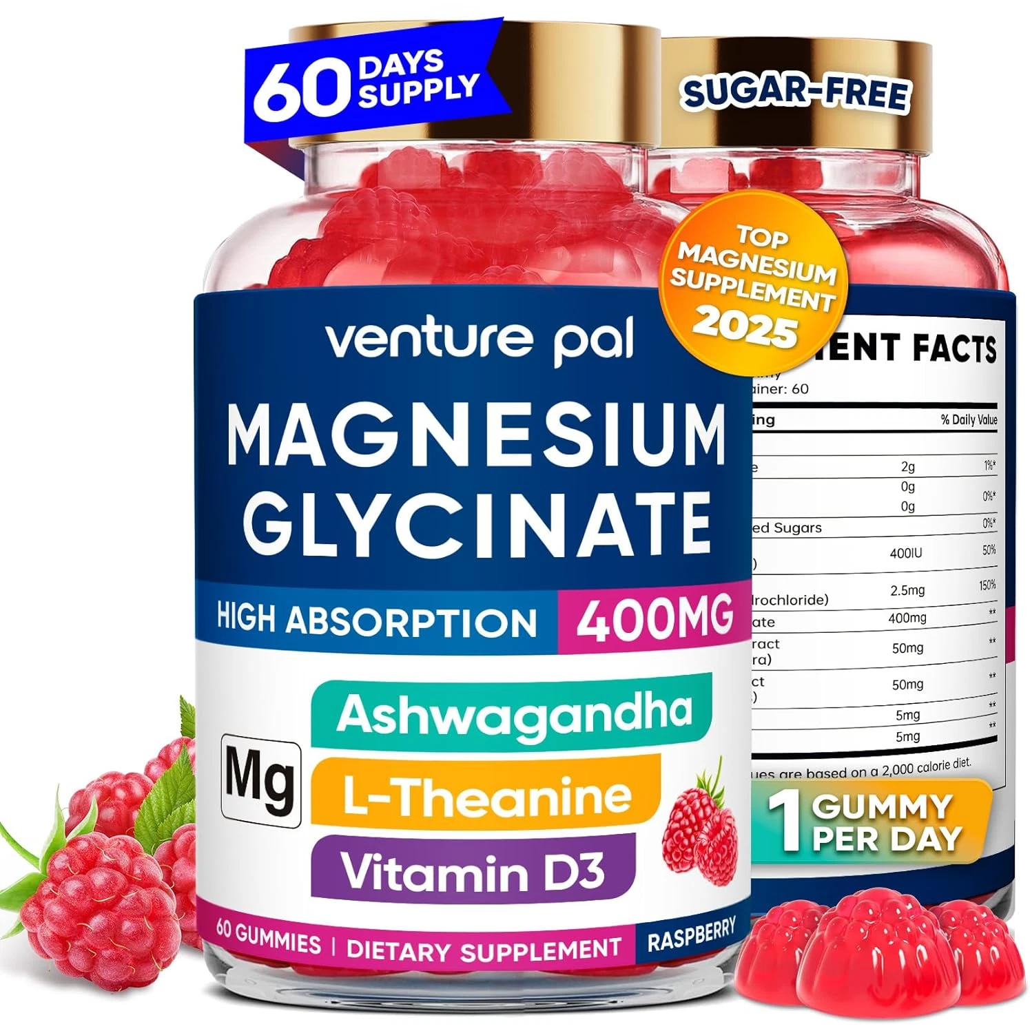 Venture Pal Magnesium Gummies w/ Ashwagandha, Kids & Adults, 60 Day Supply