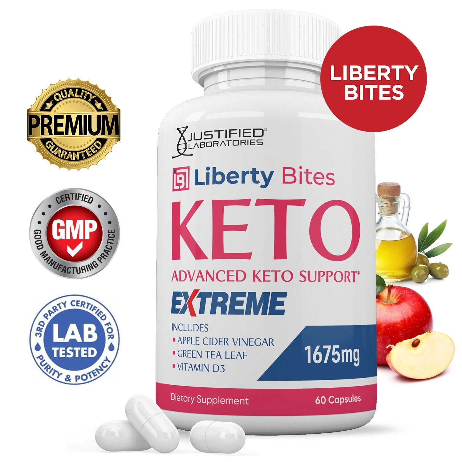 Liberty Bites Keto ACV Pills 1275 MG Stronger Than Gummies Keto Support 1 Bottle
