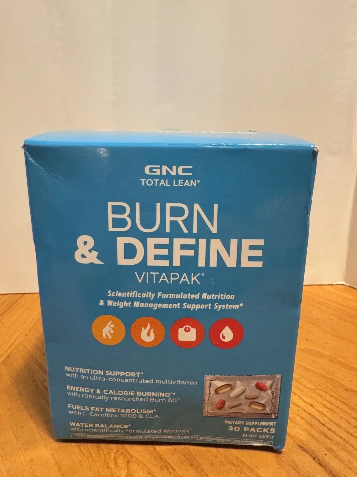 GNC Total Lean Burn Define Vitapak 30 Count Weight Management Supplements 9/25