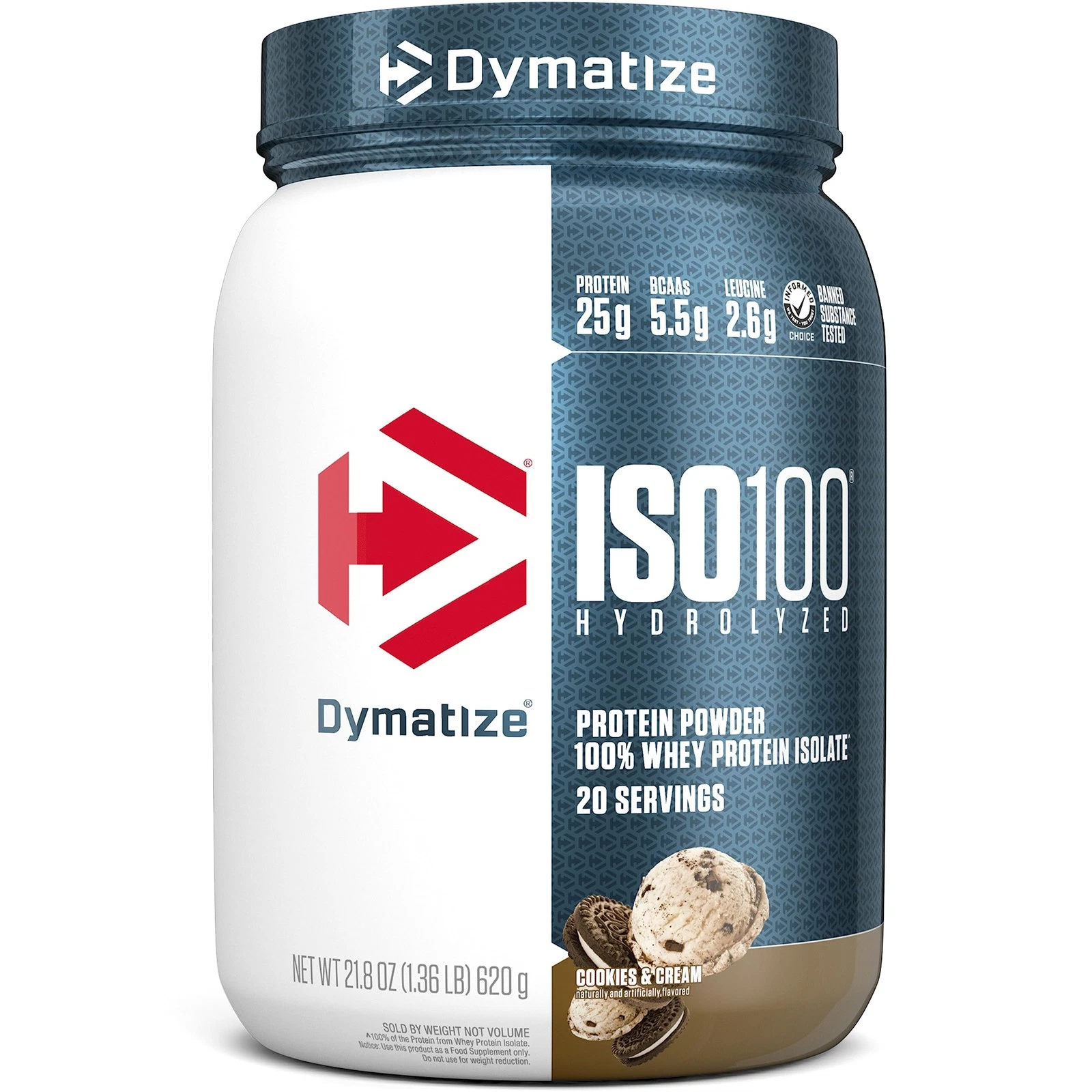 Dymatize ISO100 Whey Protein Isolate Cookies & Cream 25g Protein 20 Servings