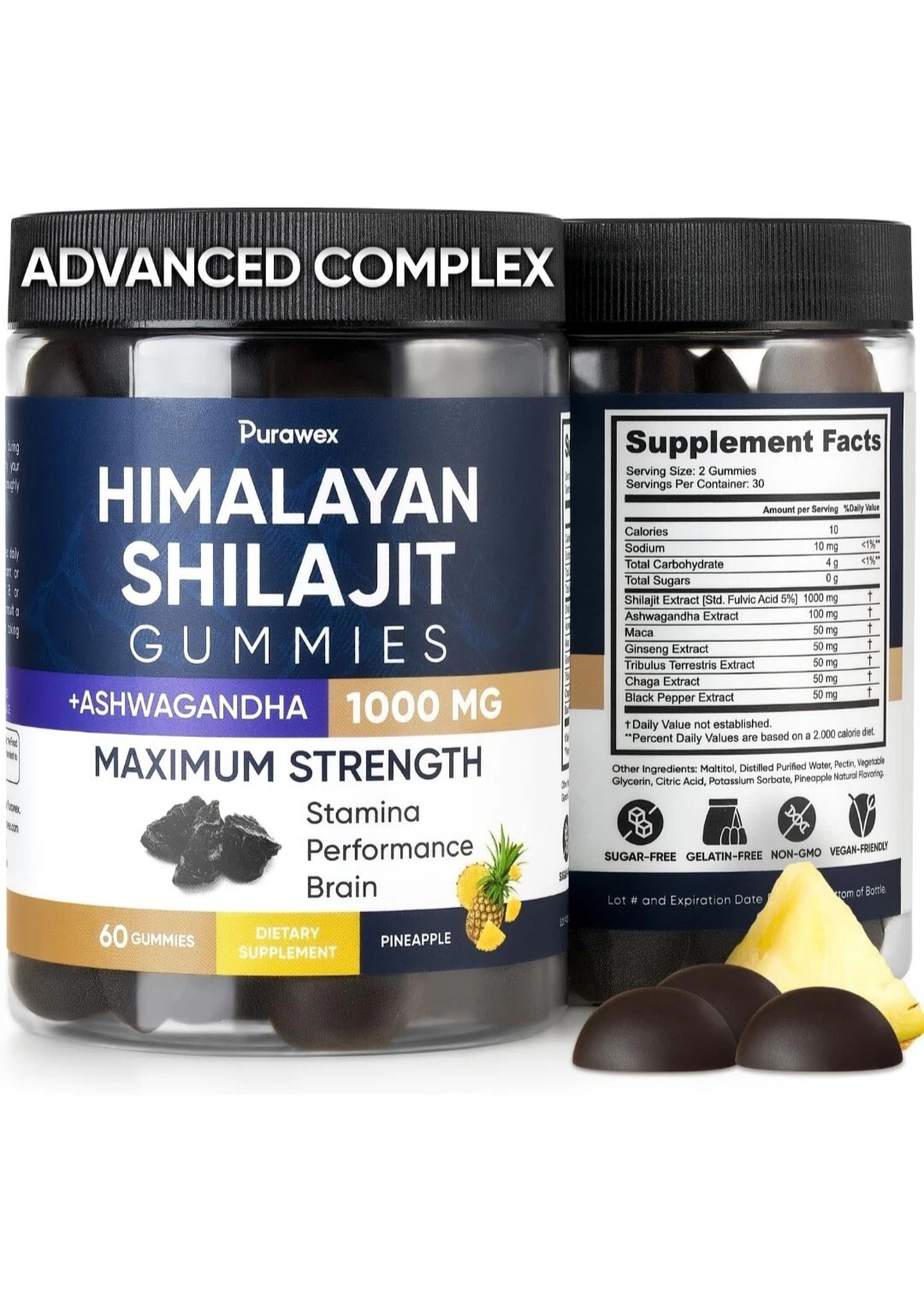 Purawex Shilajit Gummies 1000mg Men & Women Pure Himalayan Energy Immunity 60ct