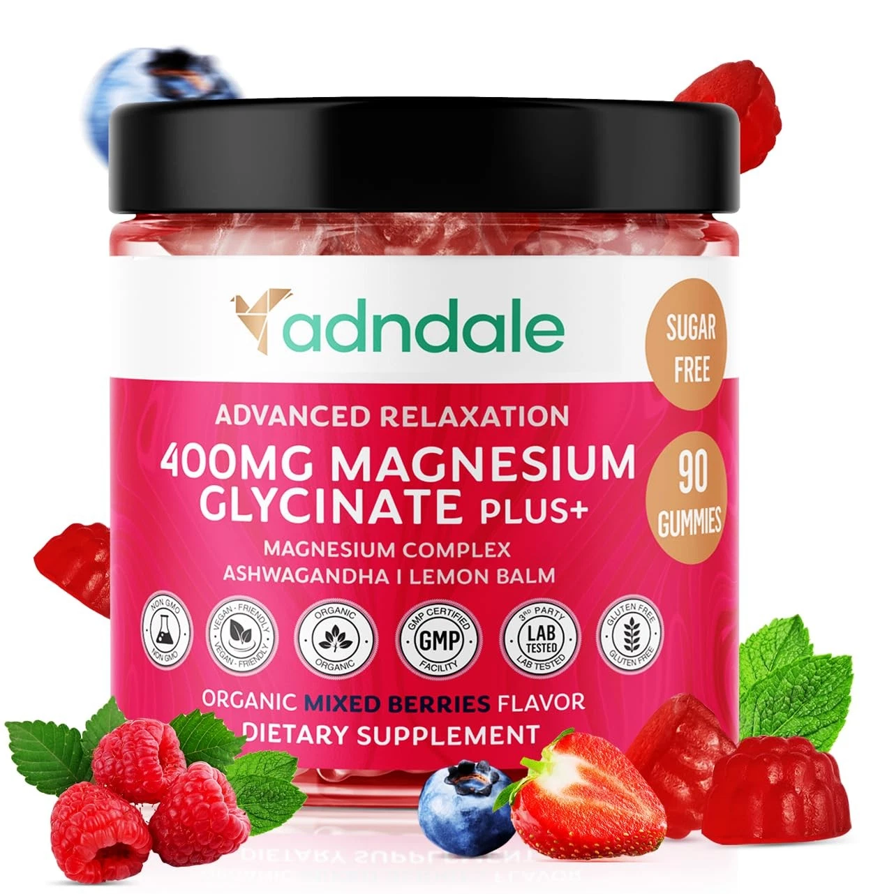 90 CT Magnesium Glycinate Gummies 400 mg/Serv - with Ashwagandha, Magnesium Mala