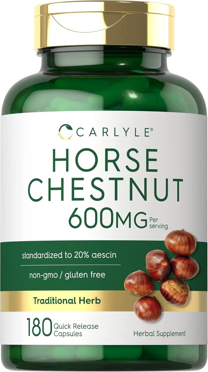 Horse Chestnut Capsules Extract | 600mg | 180 Count | Non-GMO | by Carlyle