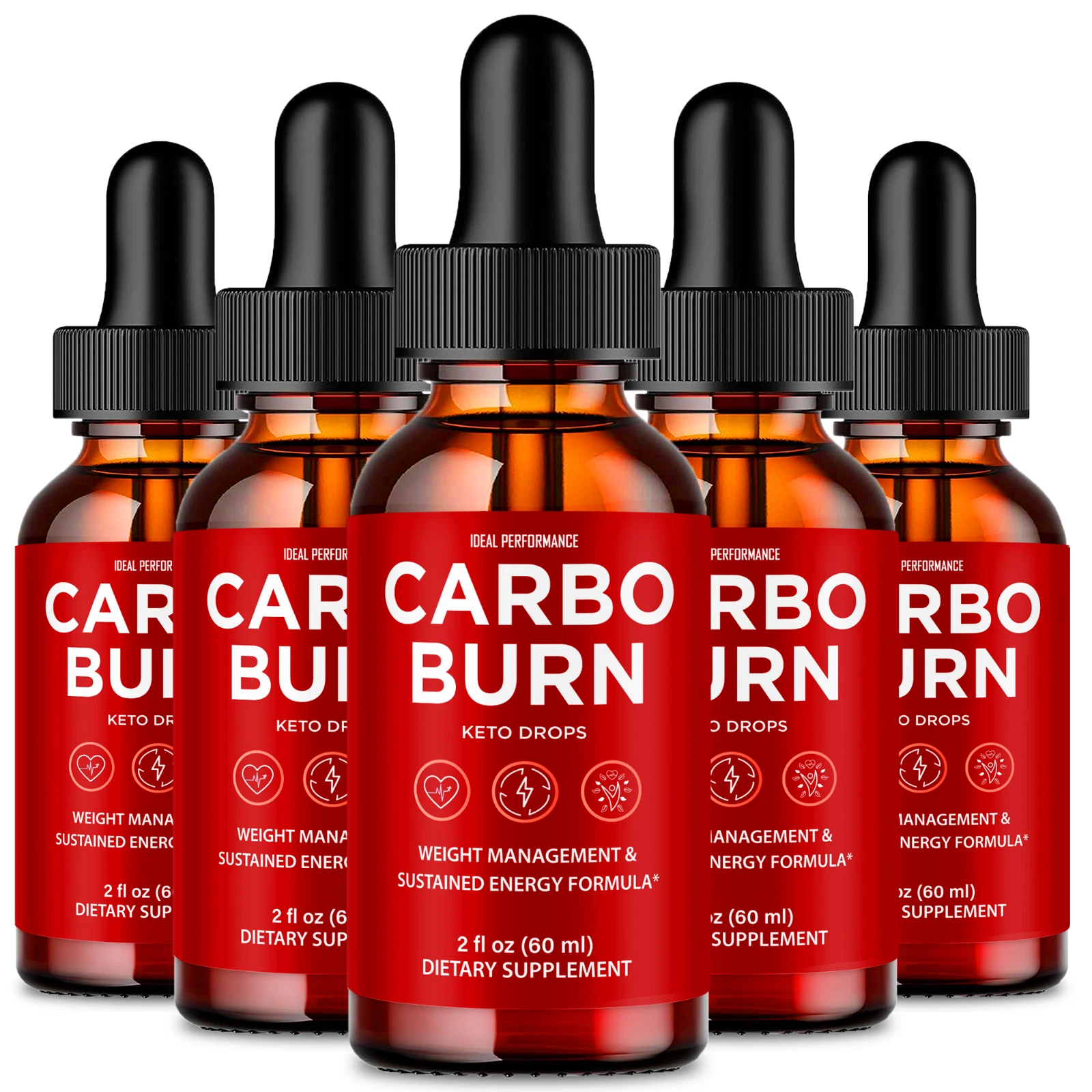 (5 Pack) Carbo Burn Weight Loss Drops for Burning Extra Fat & Boosting Energy