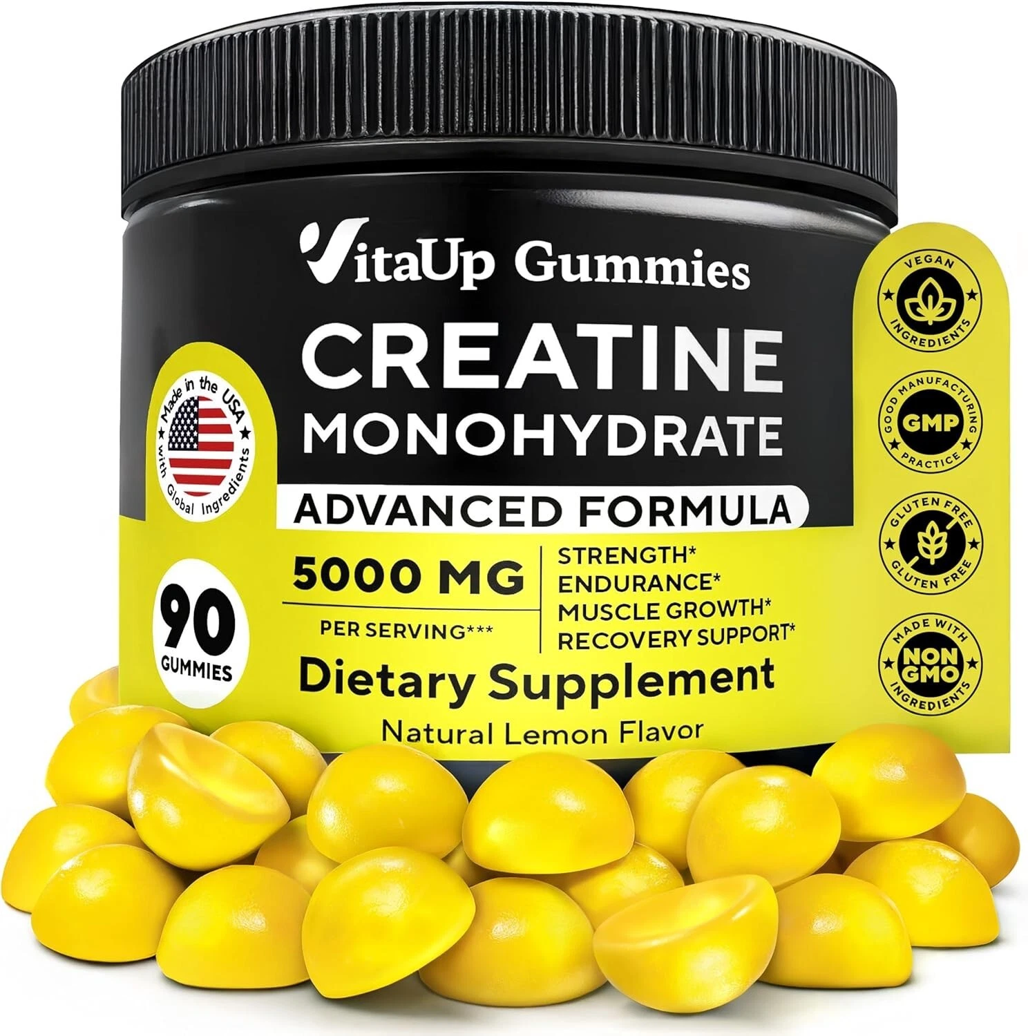 Creatine Monohydrate Gummies 5g Creatine for Energy & Recovery Lemon 90 Gummies