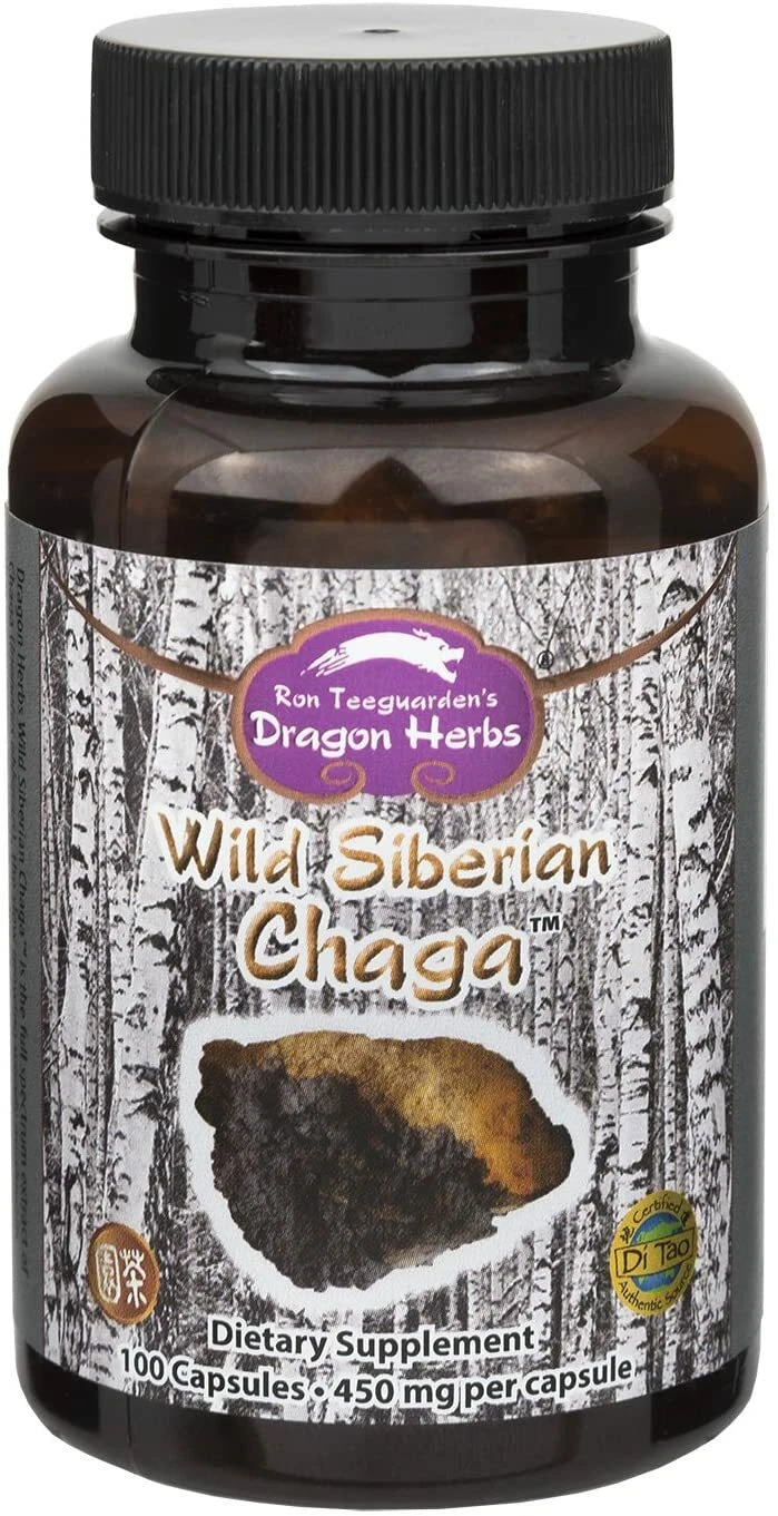 Dragon Herbs Wild Siberian Chaga Mushroom - 500 mg - 100 Capsules