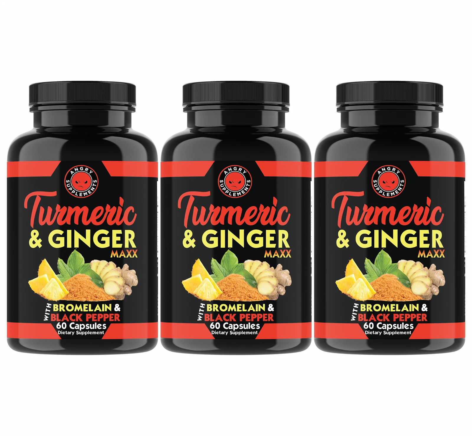 Angry Supplements Natural Turmeric Ginger Maxx, Joint Support Flexibility 3PK