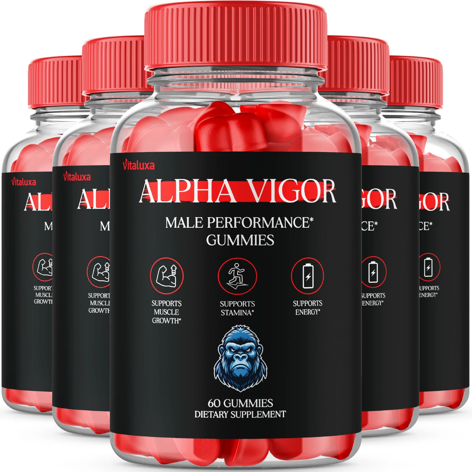 (5 Pack) Alpha Vigor for Men, Extra Strength Performance Gummies (300 Capsules)