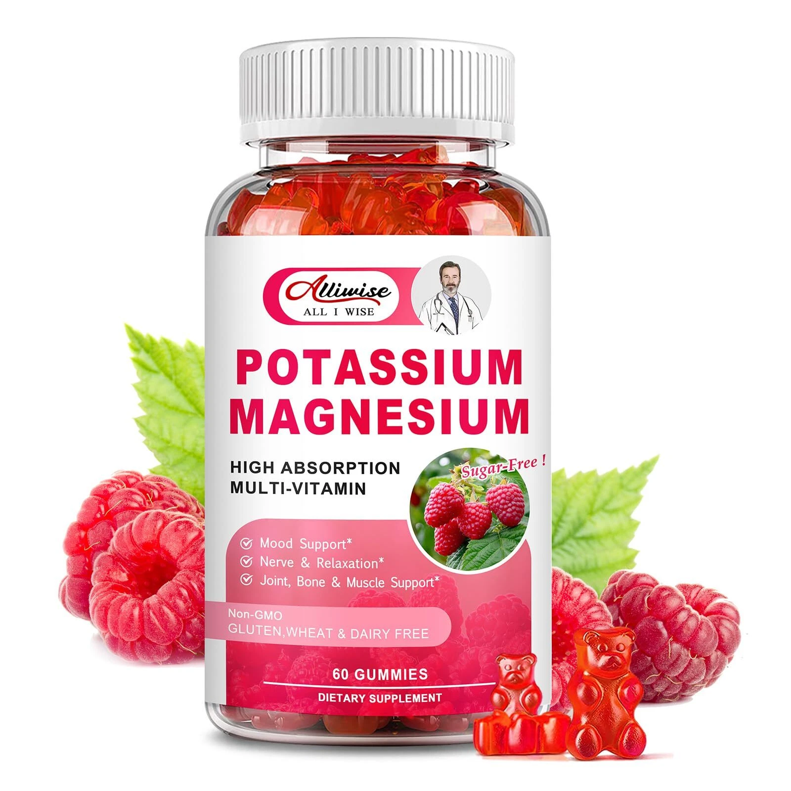 Potassium Magnesium Supplement Gummies with Potassium Citrate 200mg + Magnesi...