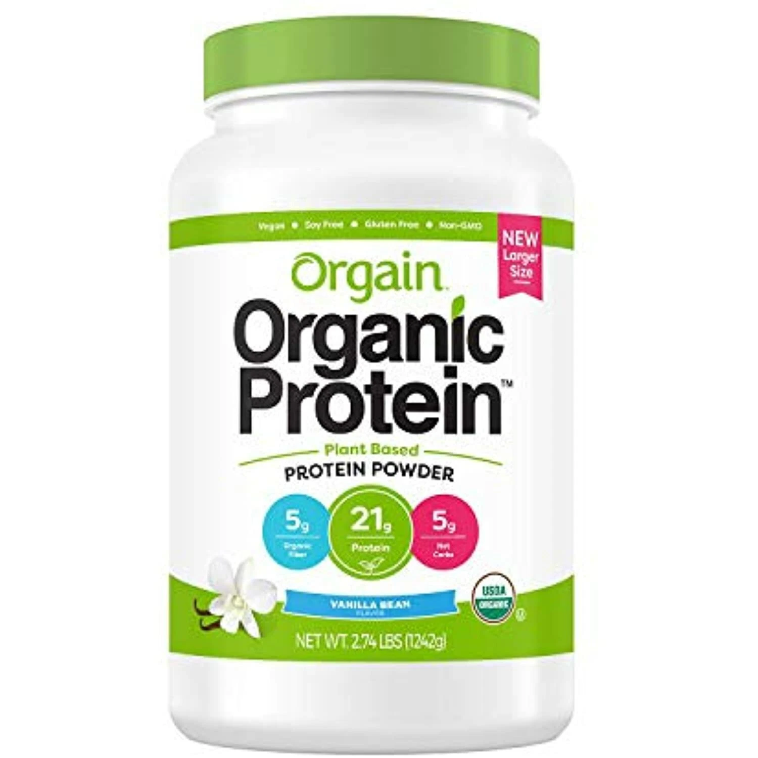 Orgain Organic Plant Based Protein Powder Vanilla Bean Vegan 2.74 Lbs