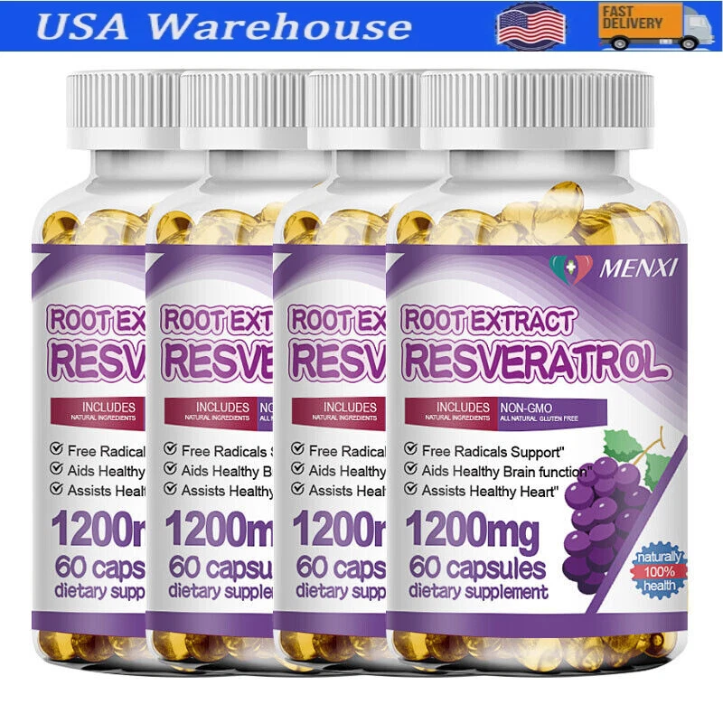 Resveratrol Capsules 1200mg Serving Vegan Capsules Anit-Aging and Cardiovascular