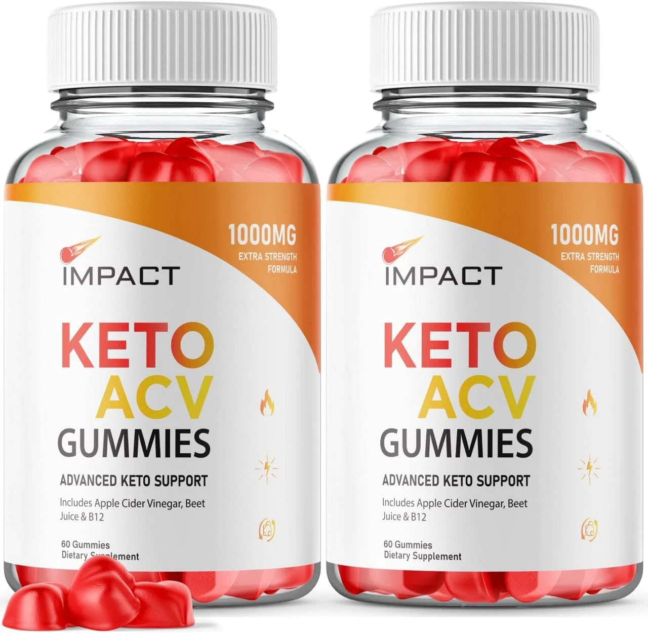 2-Pack Impact Keto ACV Gummies, Weight Loss Supplement- 120 Gummies