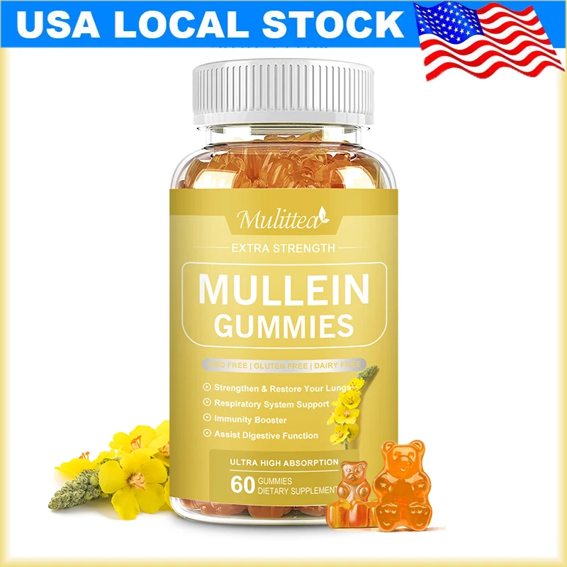 60pcs Mullein Leaf Gummies, Respiratory System Health,Support Lung Cleanse Detox