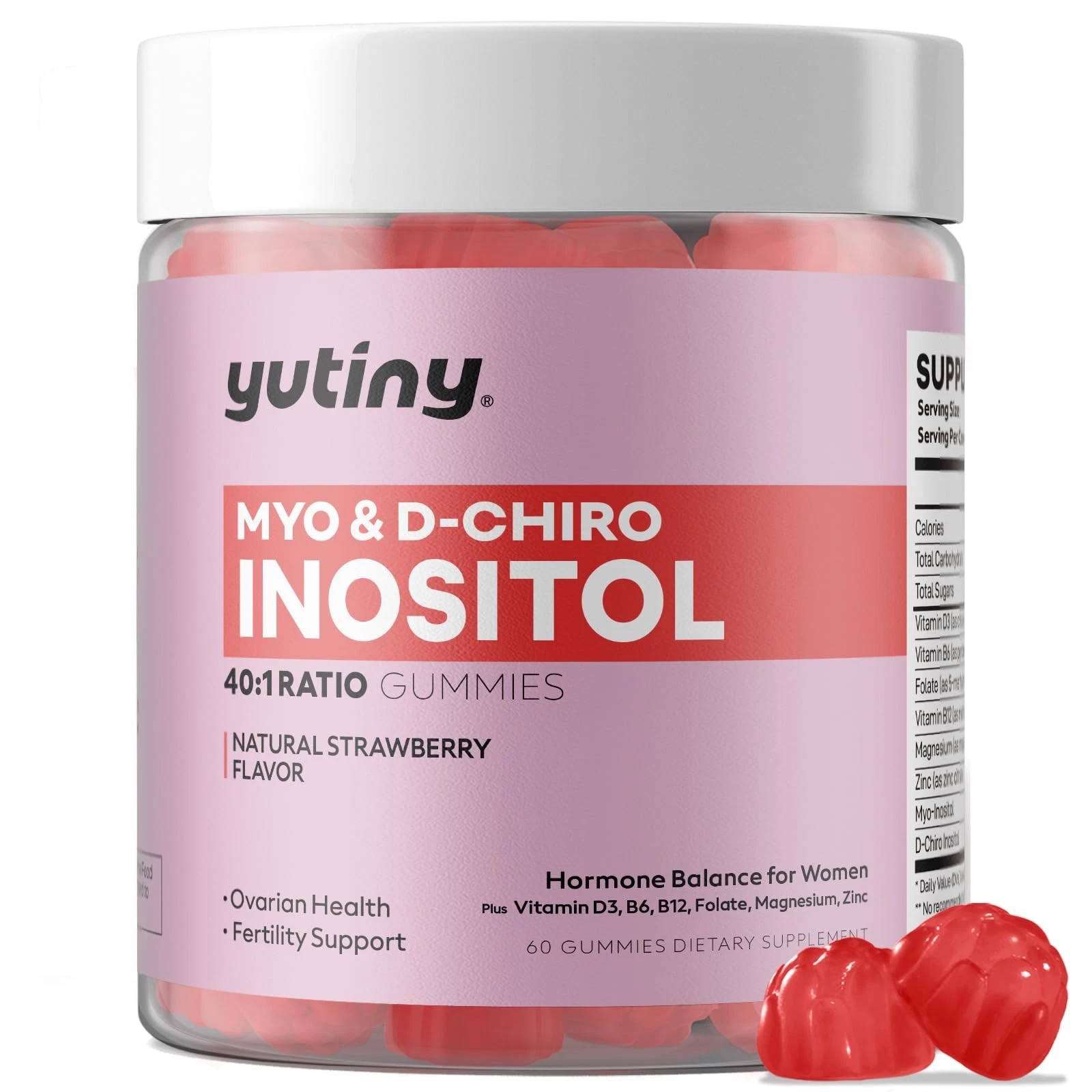 Yutiny Myo-Inositol & D-Chiro Inositol Gummies, Vitamin B6 B12 & Folate for
