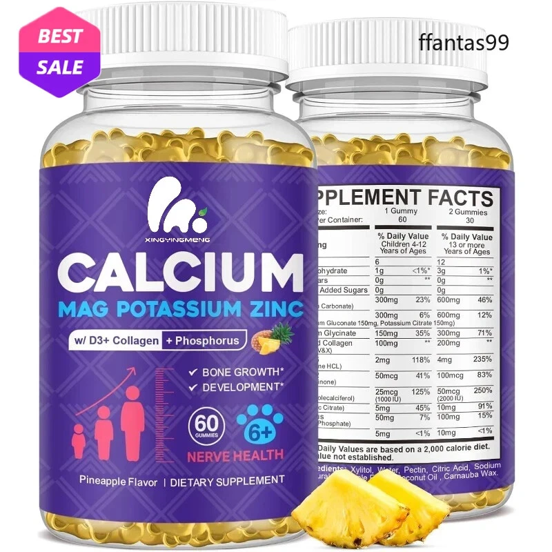 Calcium potassium magnesium gummies, hydrolyzed collagen, zinc