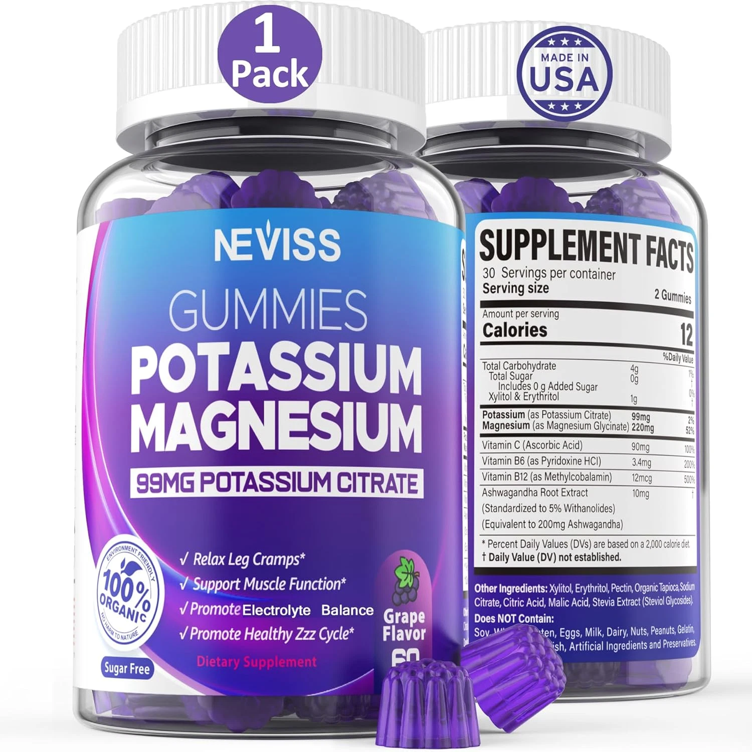 Potassium Magnesium Gummies - Potassium Supplement W/Ashwagandha 200Mg, High Abs