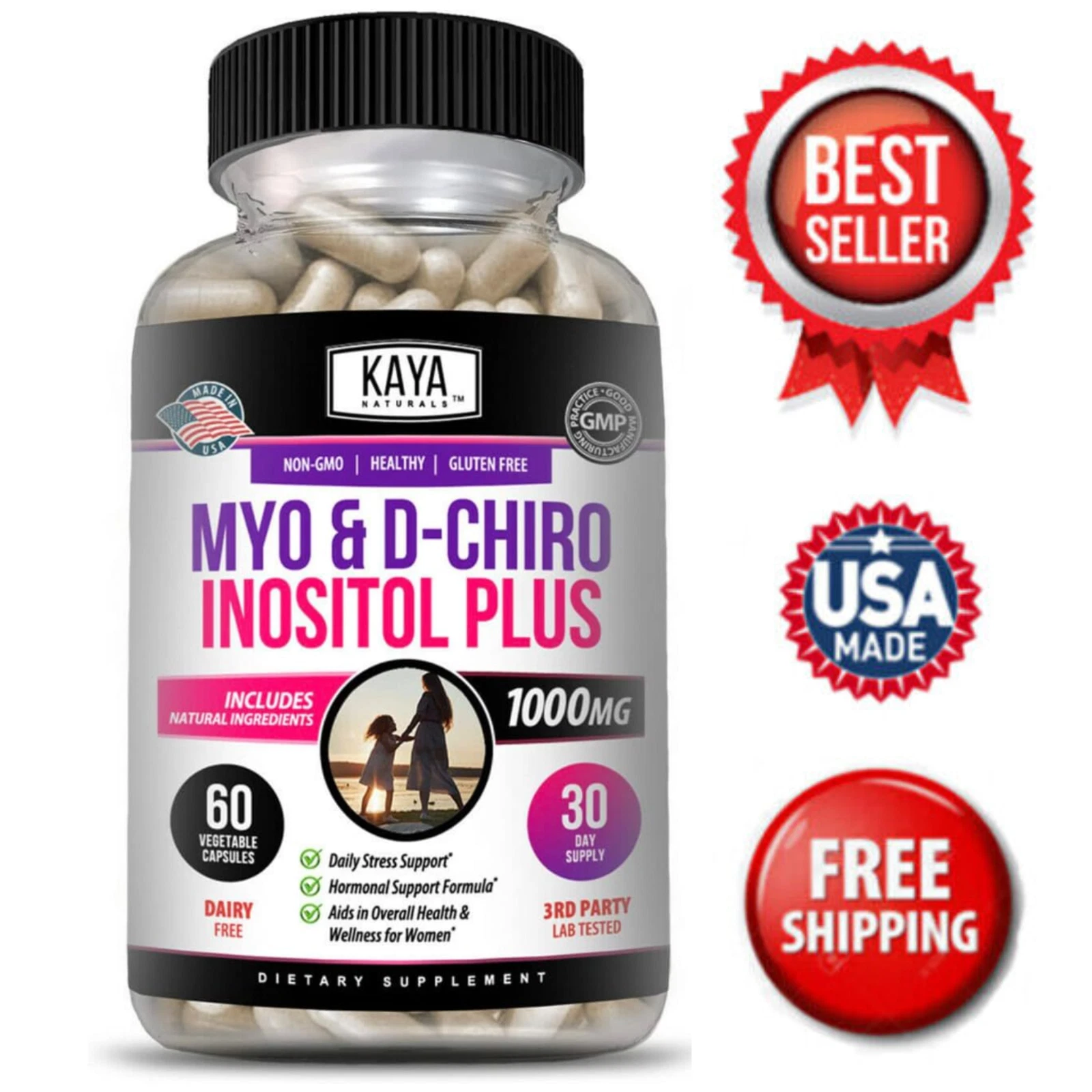 Myo & D-Chiro Inositol Plus 60ct, Women Hormone Support, Manage Stress