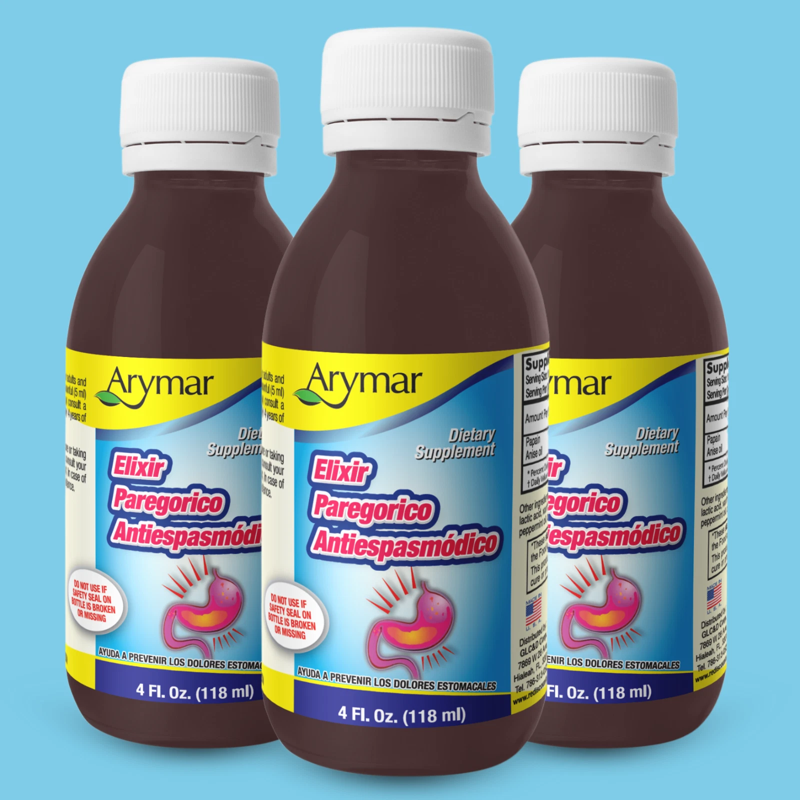 Arymar Elixir Paregorico Antiespasmodico, Digestive Support, 4 fl oz (3-Pack)