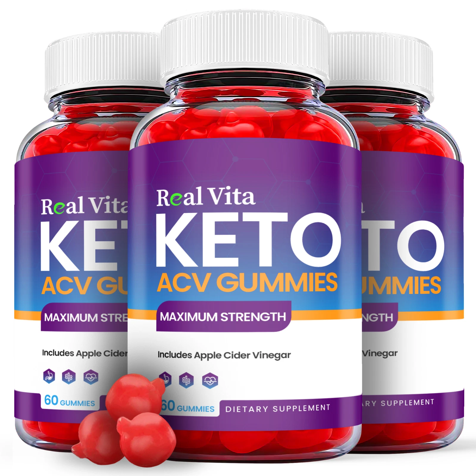 3 Pack - Real Vita Keto ACV Gummies - Vegan, Weight Loss Supplement-180 Gummies