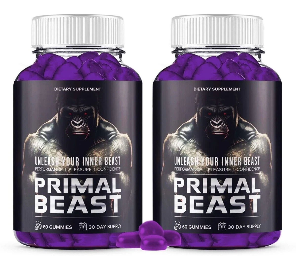 (2 BOTTLES) Primal Beast Gummies - Vegan, Support Male Enhancement - 120 GUMMIES
