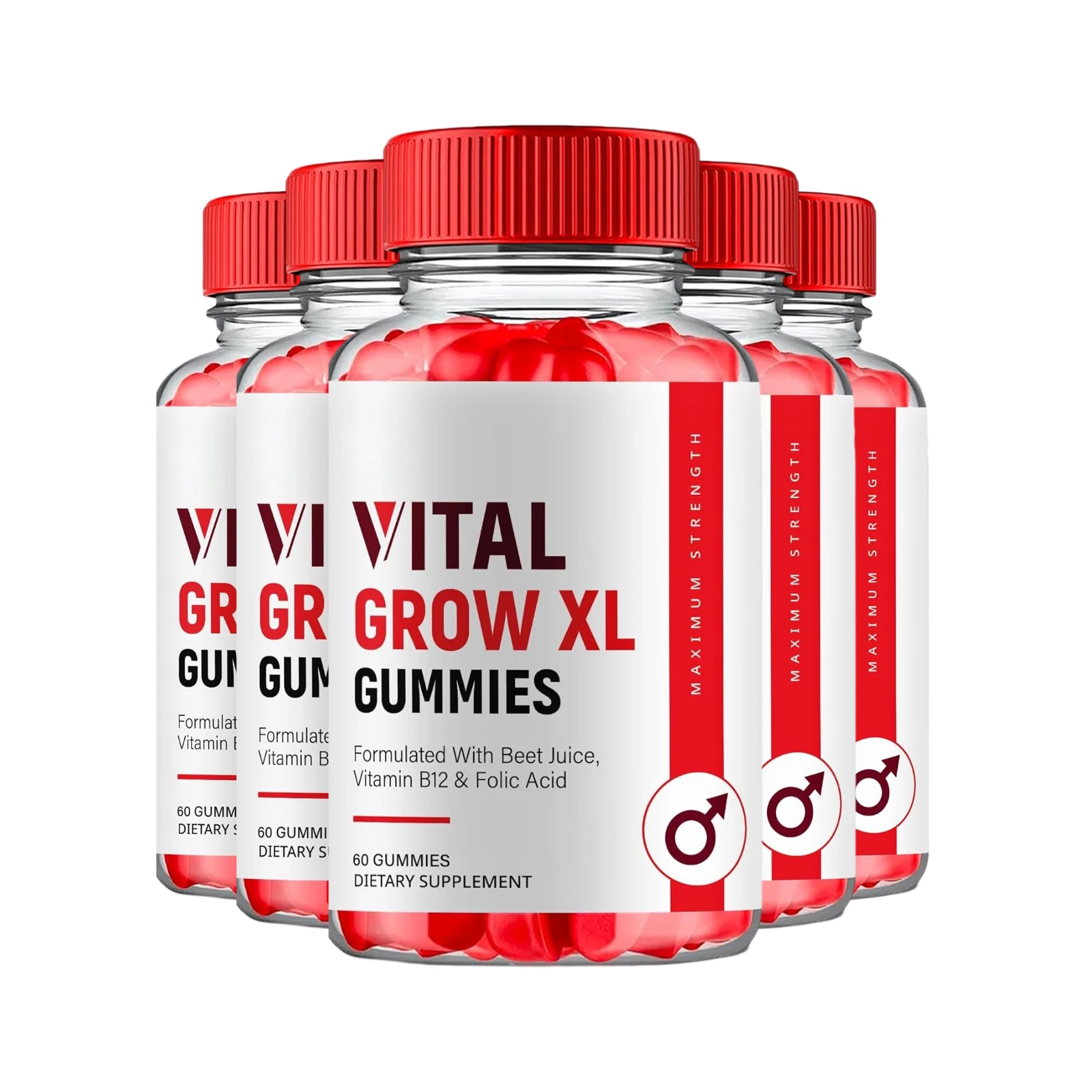 5-Pack Vital Grow XL Gummies For Men - Advanced Formula Supplement - 300 Gummies