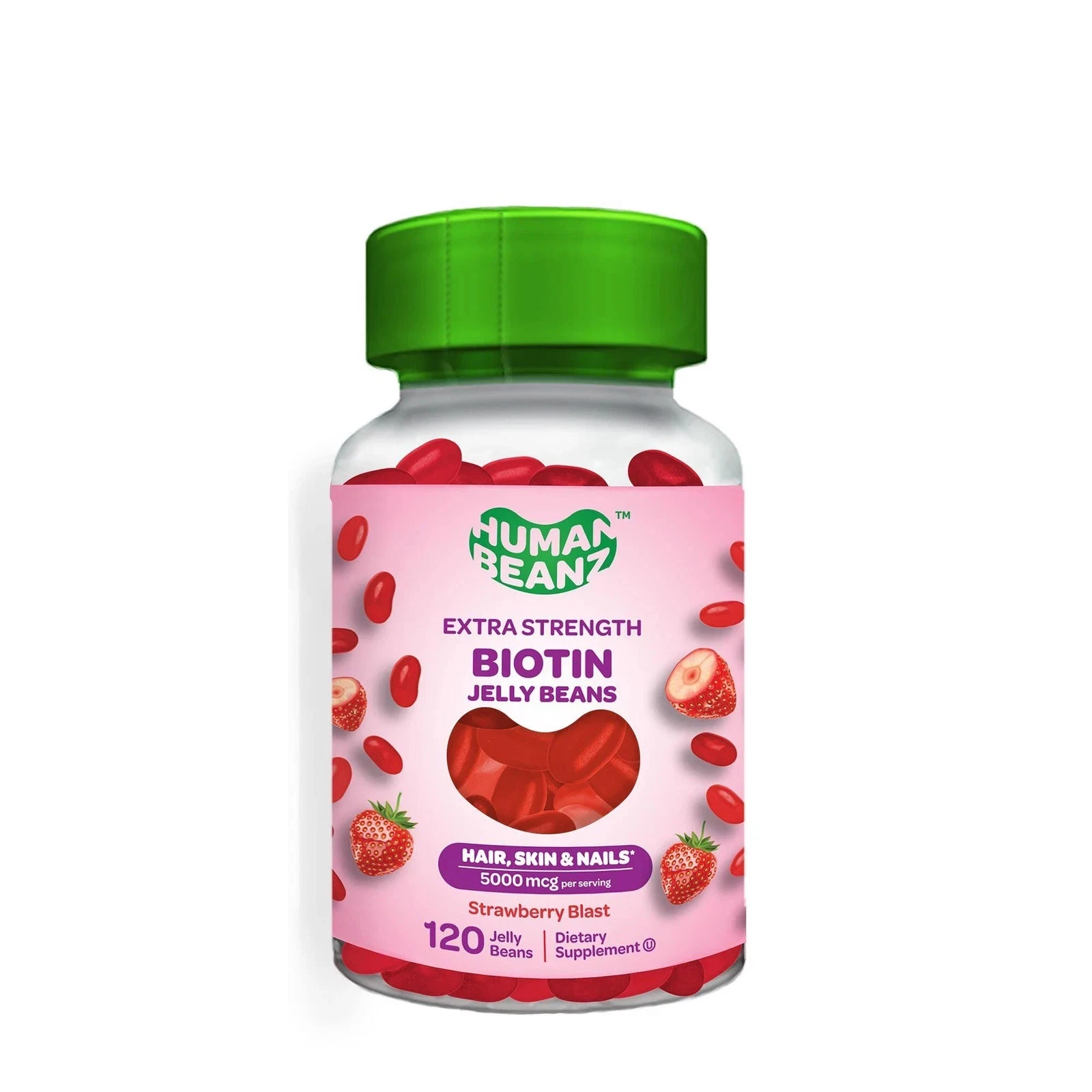 Extra Strength Biotin Jelly Beans - Strawberry Blast - 120 Count (60 Servings)