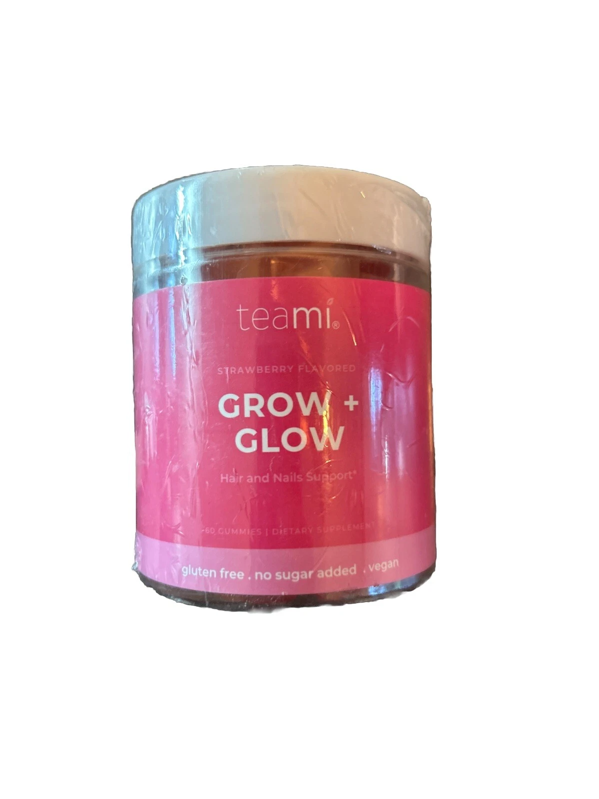Teami Grow + Glow Gummies Hair Nail Support Strawberry Flavor 60 Exp 05/25
