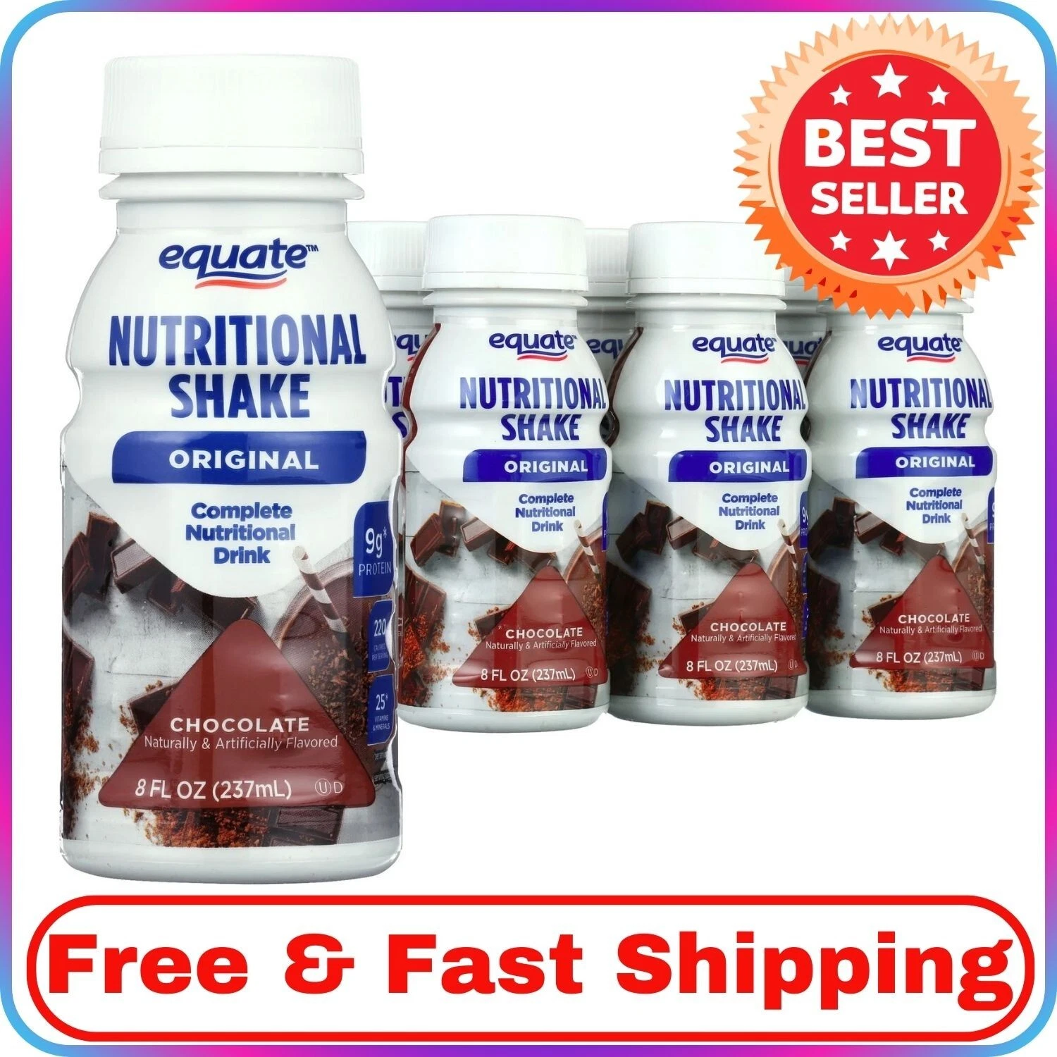 Equate Original Nutritional Shake, Chocolate, 8 fl oz, 6-Pack