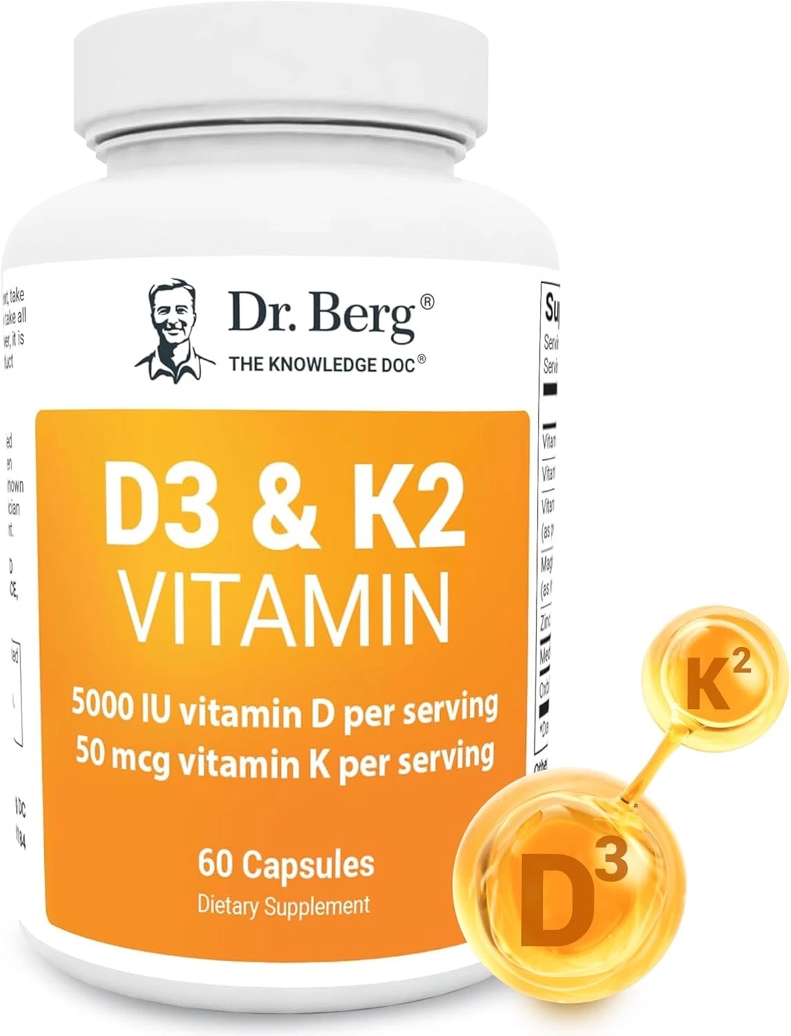 D3 K2 Vitamin 5000 IU W/Mct Powder - Includes 50 Mcg MK7 Vitamin K2, 60 Capsules