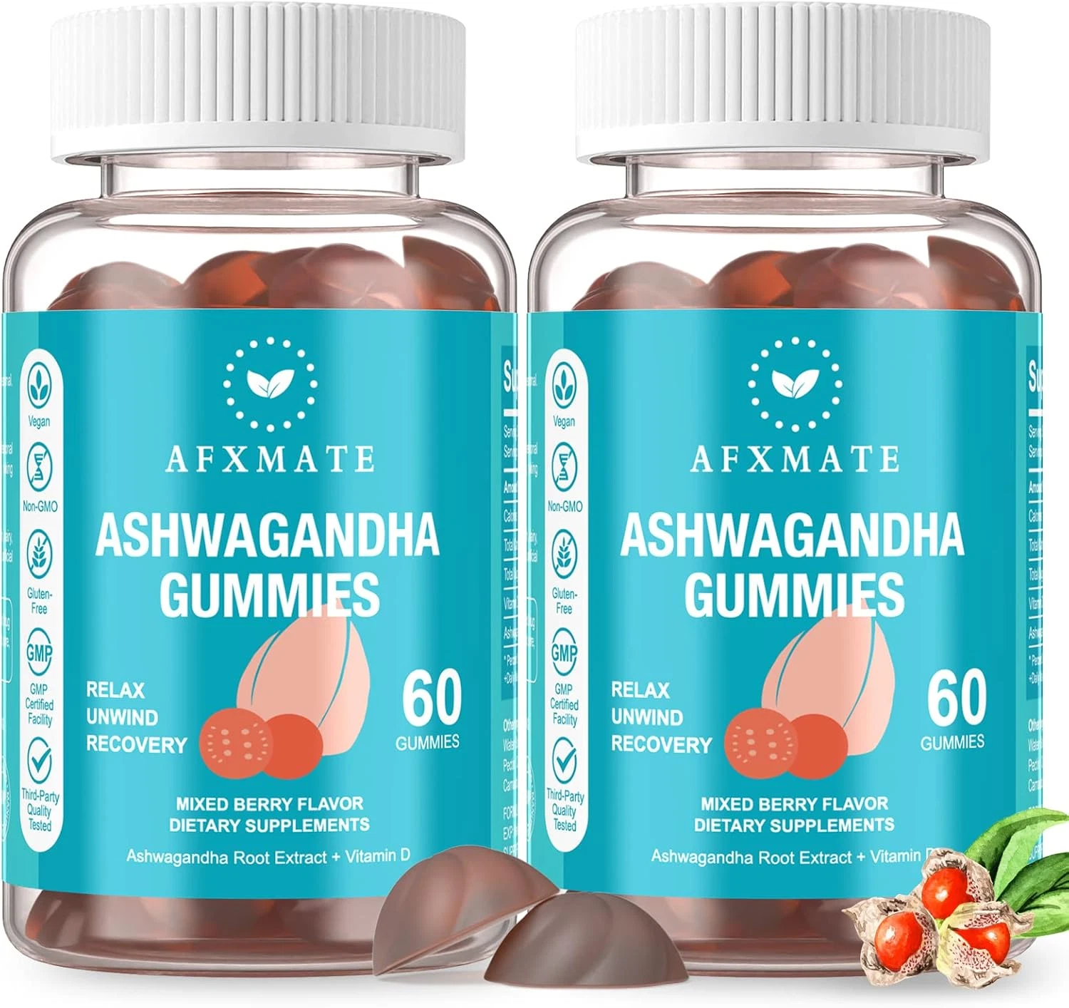 Ashwagandha and Vitamin D Gummies for Men and Women 120 Ct Non-GMO Sugar-Free
