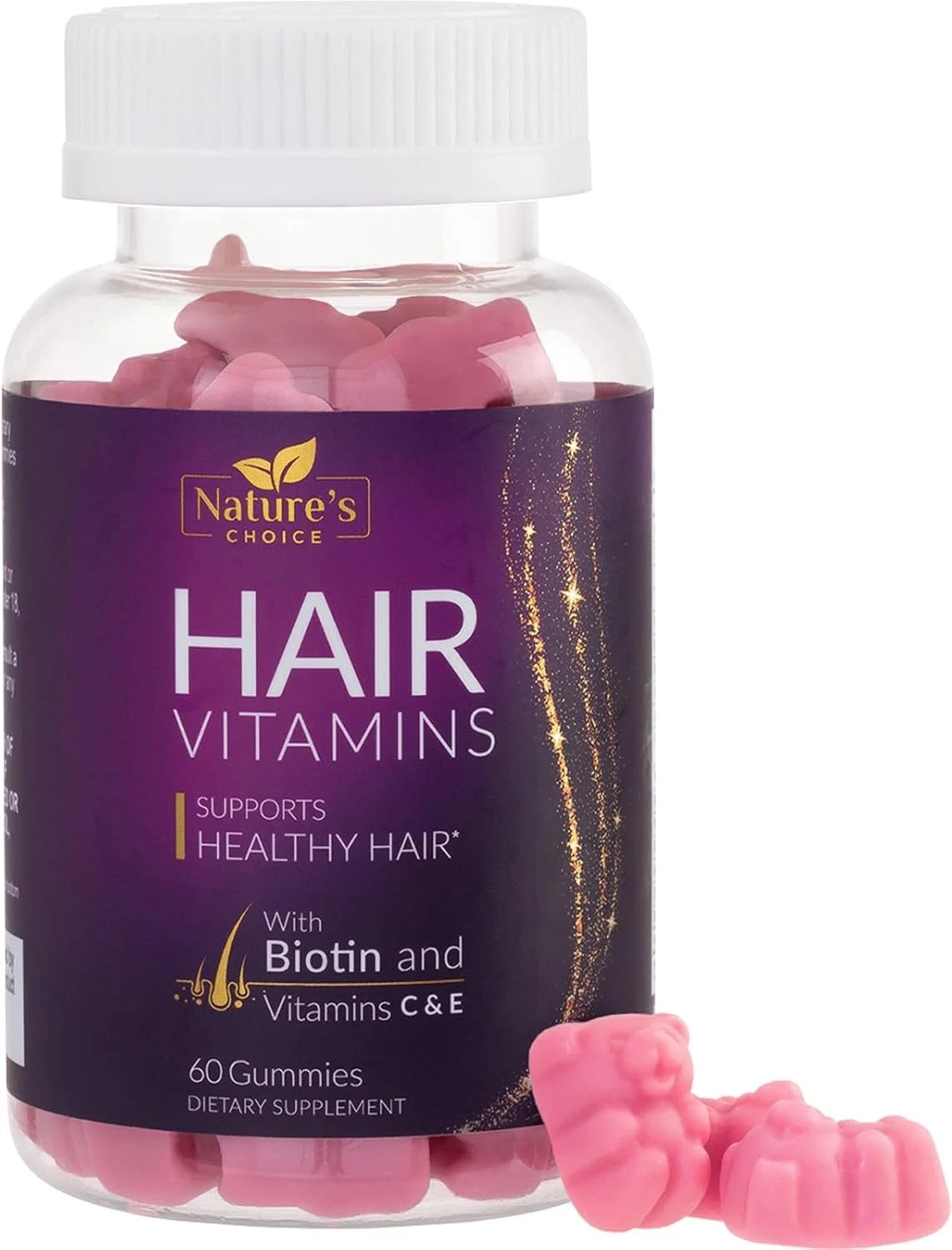 Hair Vitamins Gummies with Biotin 5000 mcg Vitamin E & C Support Growth...