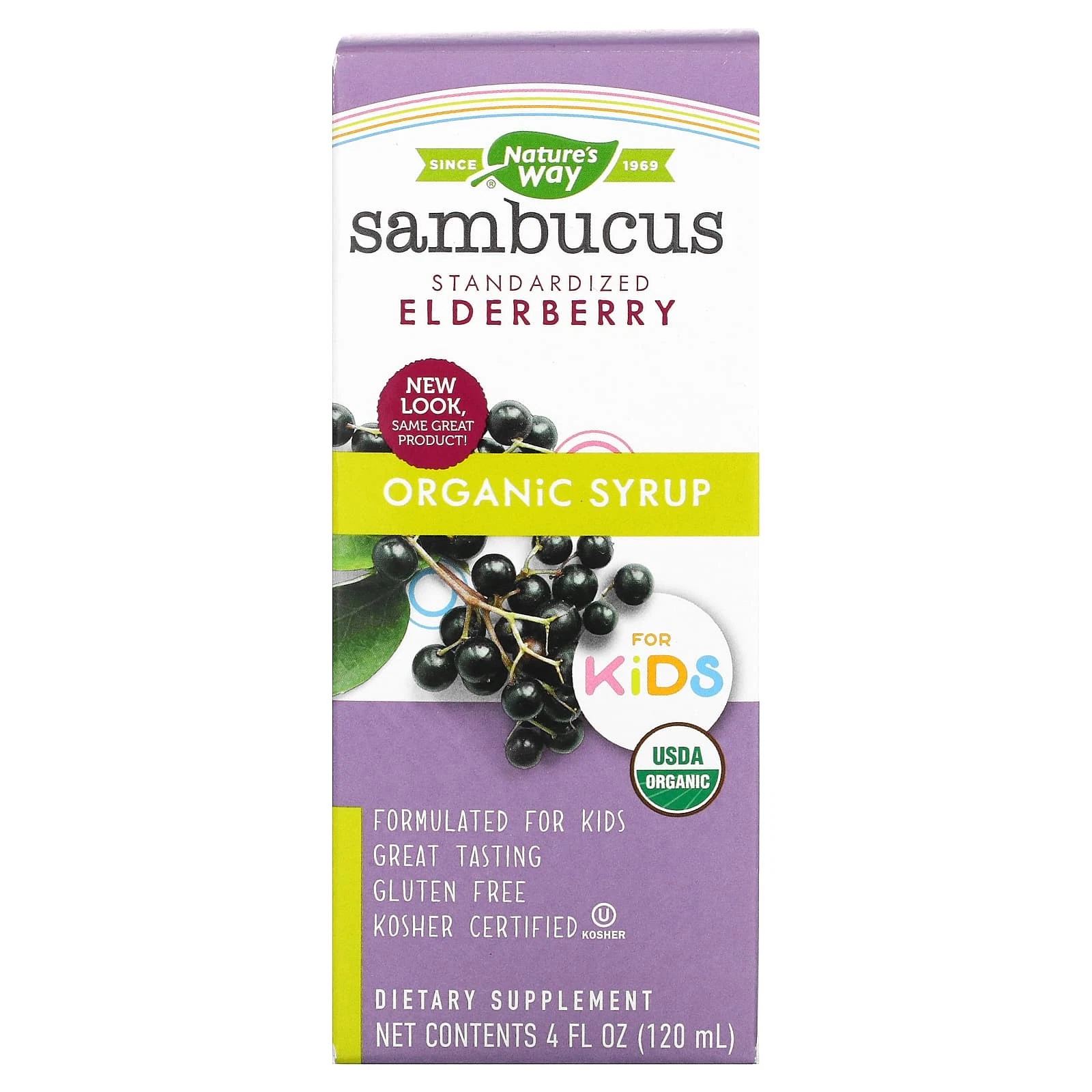 Natures Way Organic Sambucus Standardized Elderberry Syrup for Kids - 4 Oz