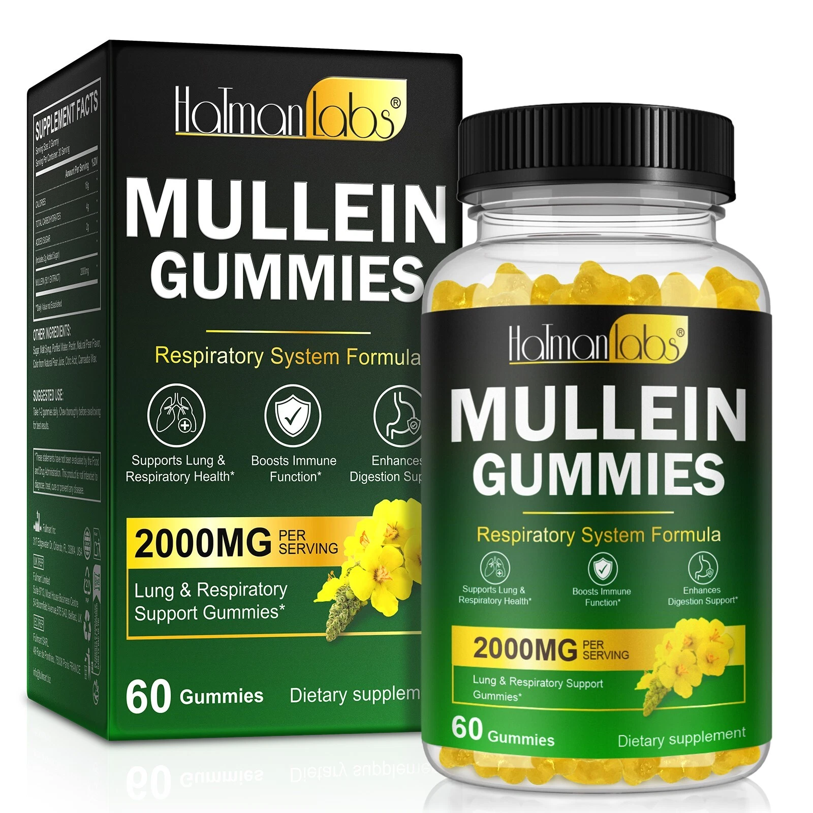 Mullein Gummies,Daily Respiratory Health Gummies2000mg Mullein Leaf herb Extract