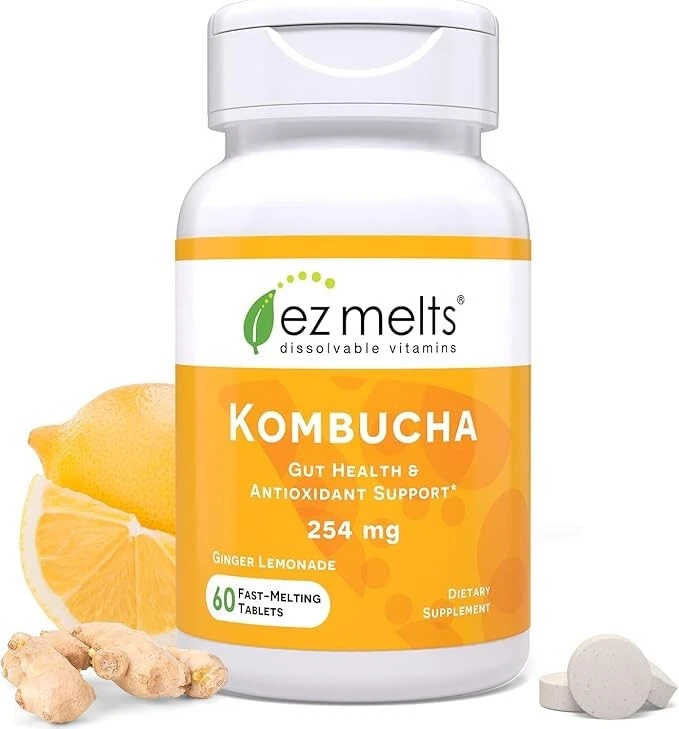 EZ Melts Kombucha Tabs with SCOBY & ACV - Dissolvable Sugar-Free 2-Month Supply