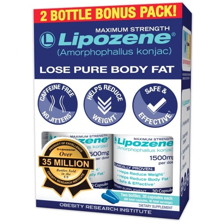 Lipozene Weight Loss Supplement Appetite Suppressant Two Bottles 60 Capsules