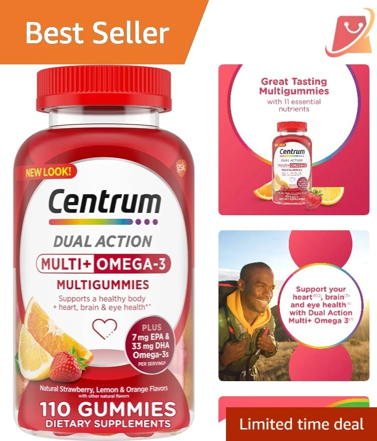 Gummy Multivitamins Gluten Free 110 Count Omega 3 Heart Brain Boost Energy