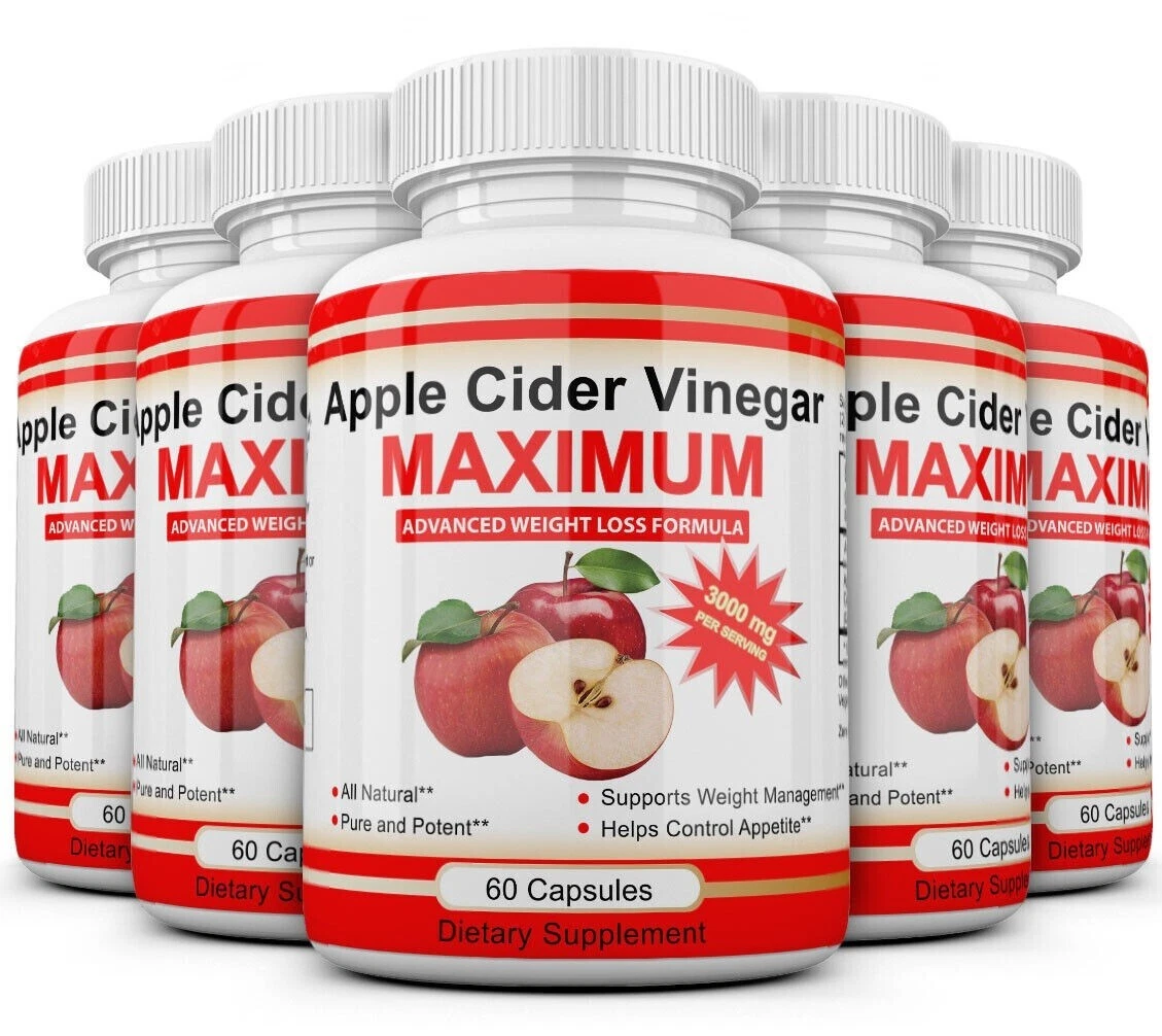 5 x APPLE CIDER VINEGAR Pills 3000mg RAPID FAST WEIGHT LOSS 300 Capsules USA